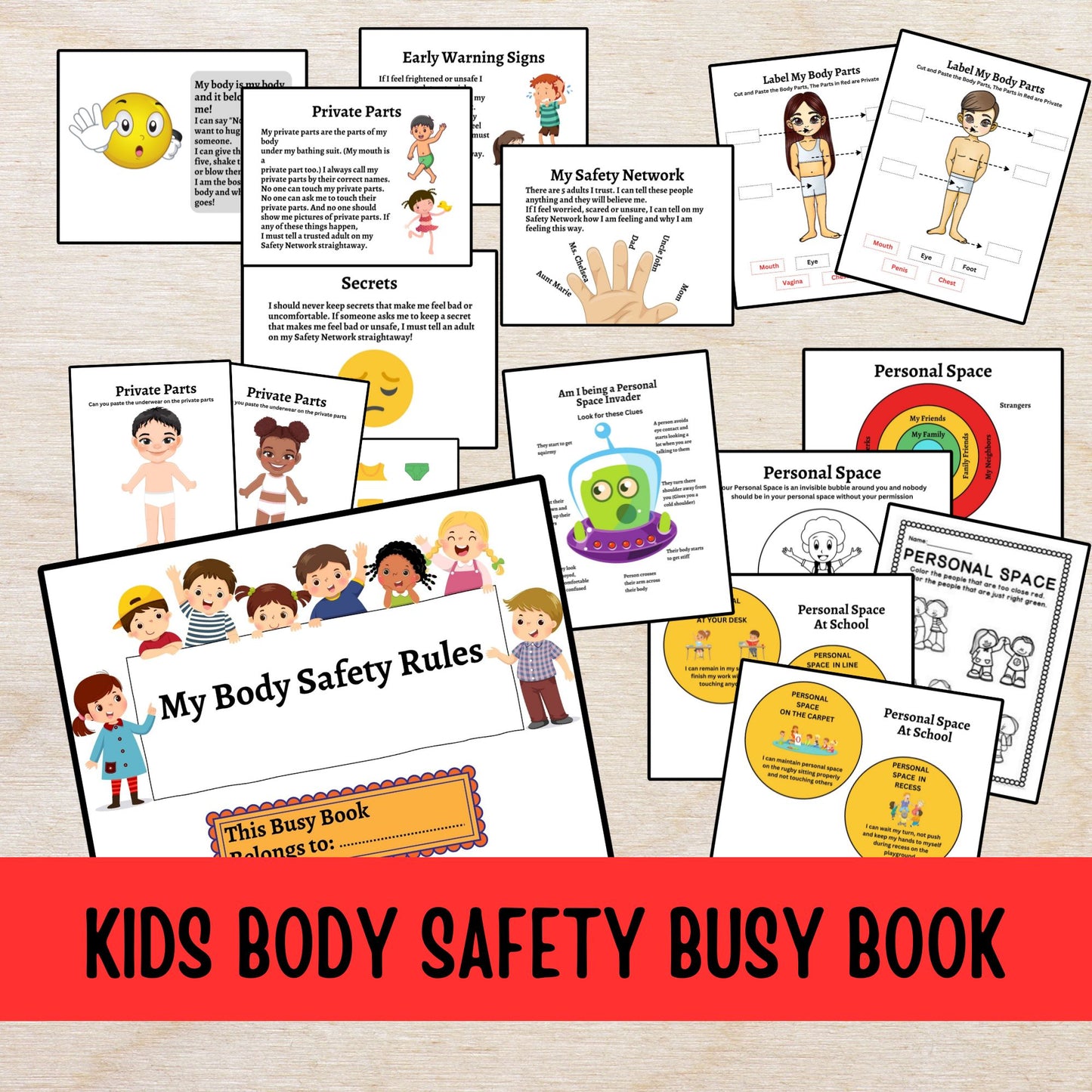 Kids Therapy Tool Body Safety Worksheets Safety Plan Psychologist Resources Therapy Worksheets Counseling To School Counselor Resource