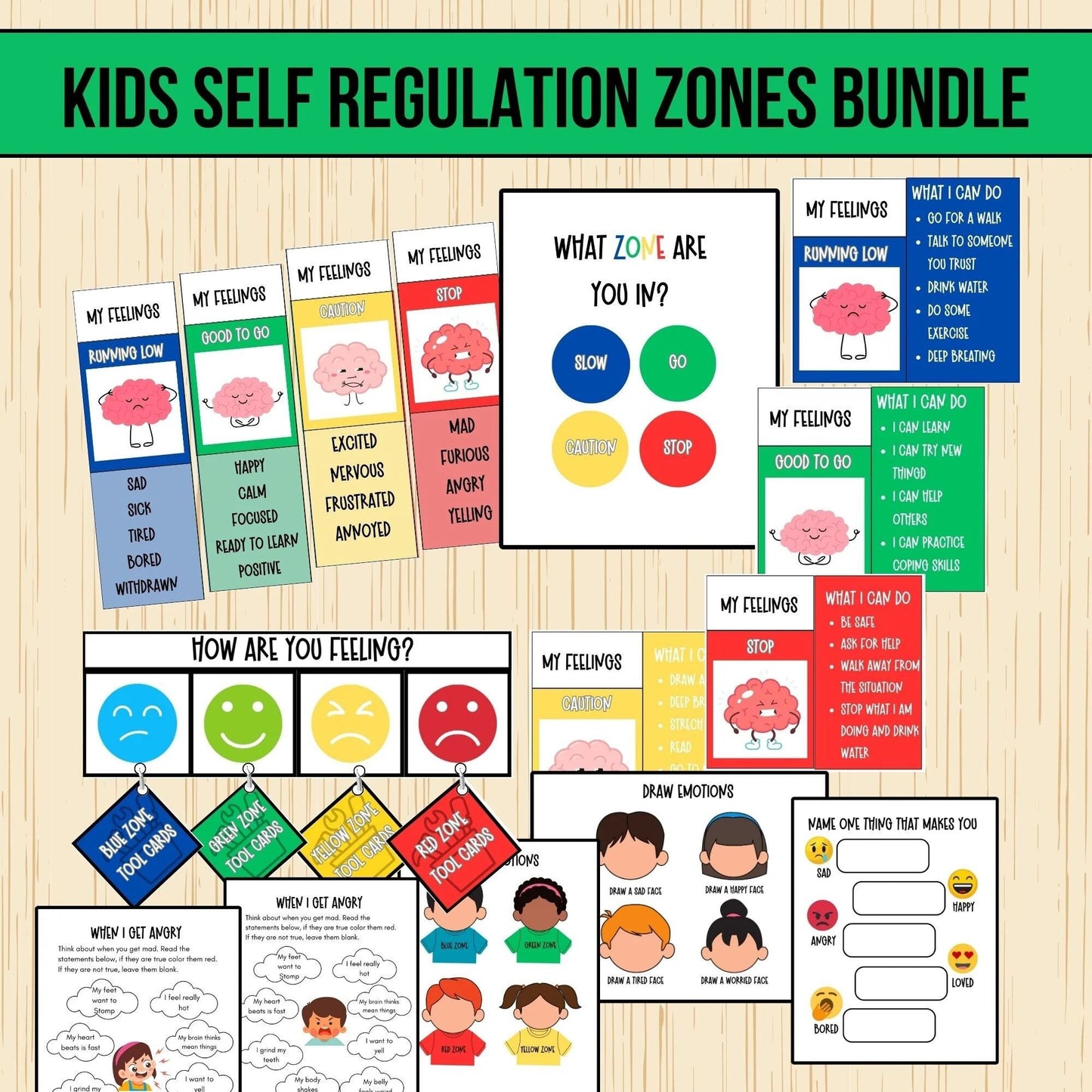 Self-Regulation Zones BUNDLE Calming Corner Tools Emotional Regulation Flashcards Autism Support ASD Tools ADHD School Counselor Therapist