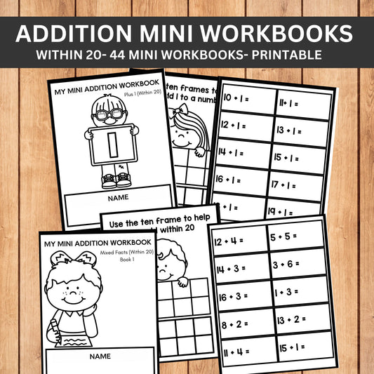 44 Printable Addition Mini Workbooks (1-20) for Kindergarten-2nd Grade | Fun Math Worksheets for Addition Practice