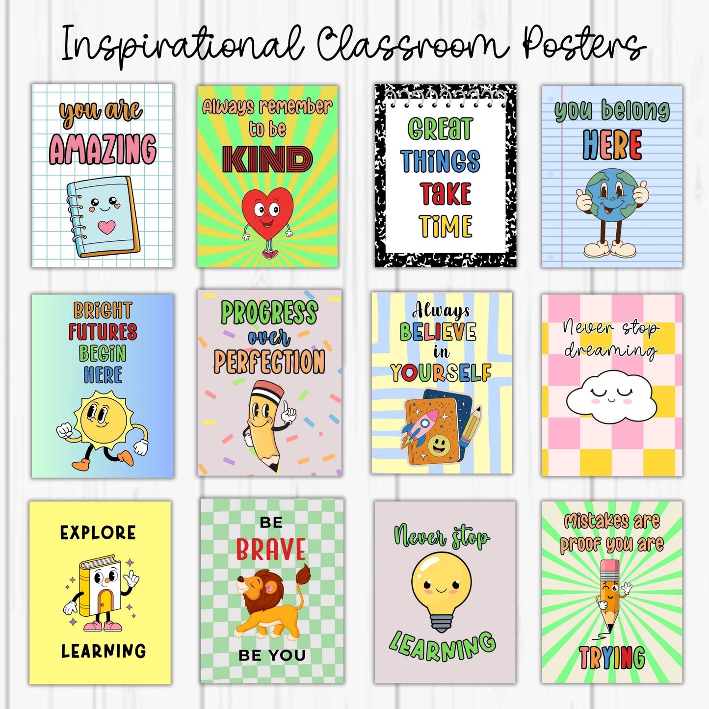 Mindful Classroom Bundle | Brain Break Cards, Motivational Posters & SEL Check-In Chart for Kids | Classroom Decor & Wellness Kit