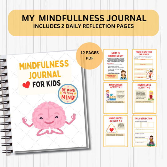 Kids Mindfulness Journal Pages Mental Health Mindfulness Workbook Self Esteem and Gratitude Positive Thinking Printable