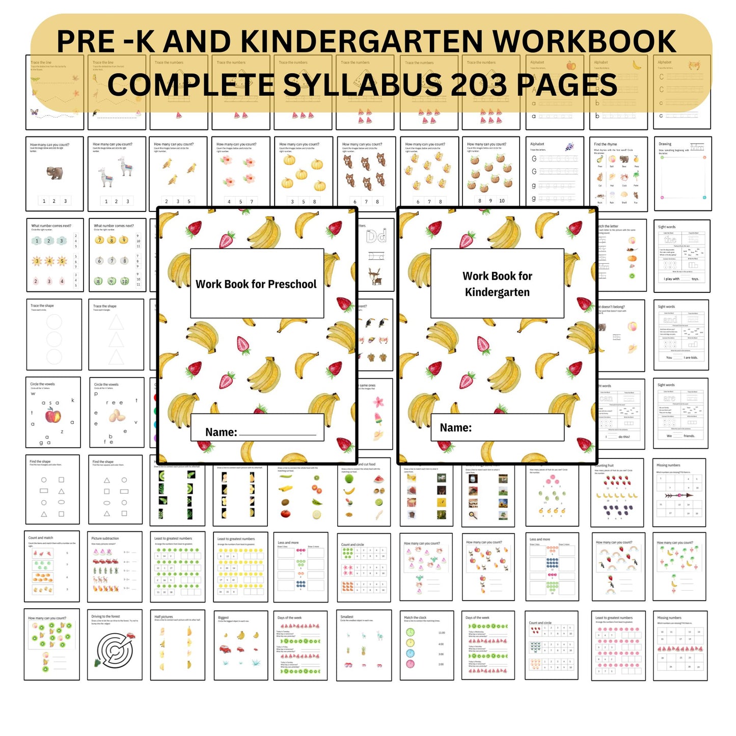 Preschool Pre-K + Kindergarten Learning Bundle Printable Activity Worksheets Coloring Tracing Alphabet Numbers Shapes complete curriculum