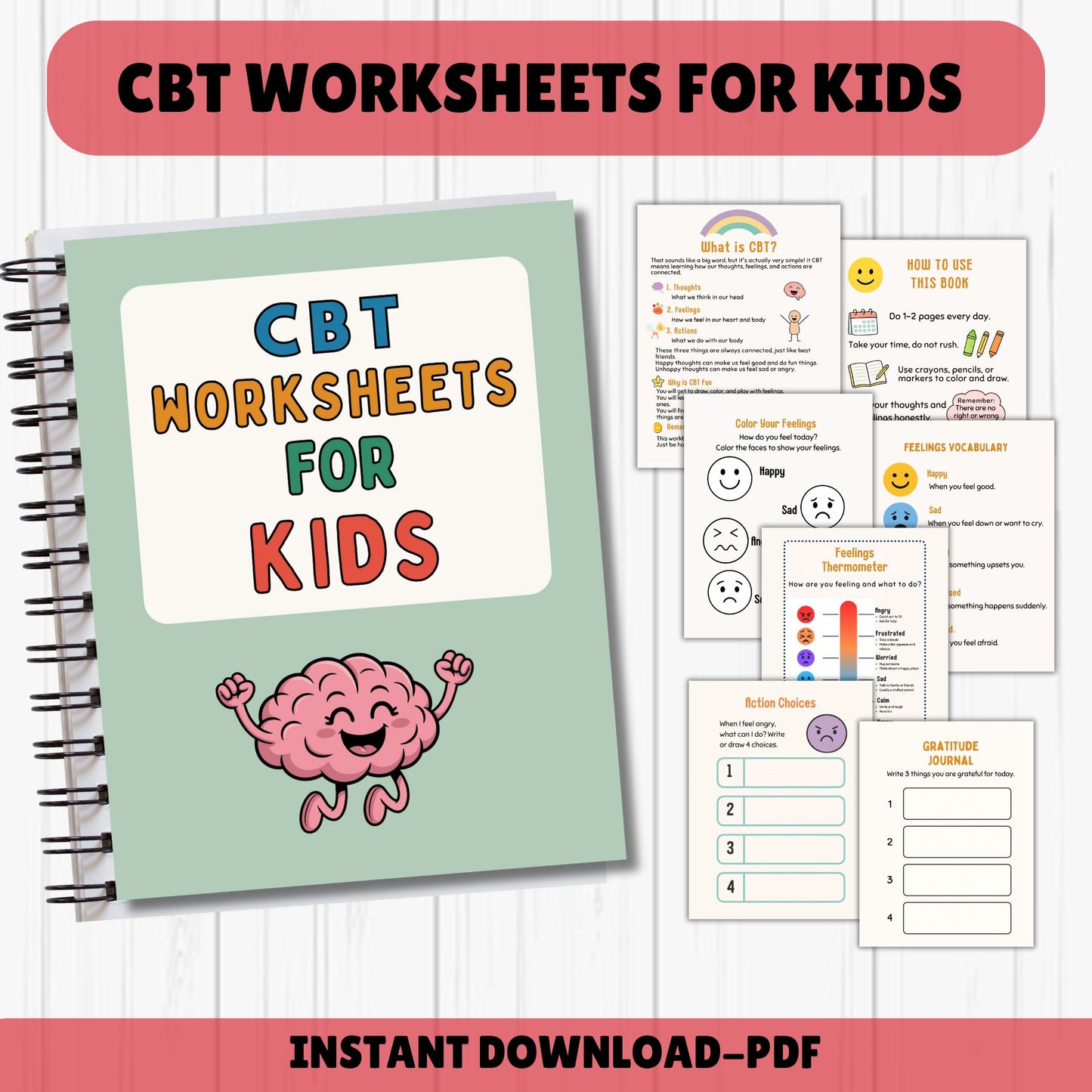 CBT Worksheets for Kids | Feelings, Thoughts & Emotions SEL Activities PDF