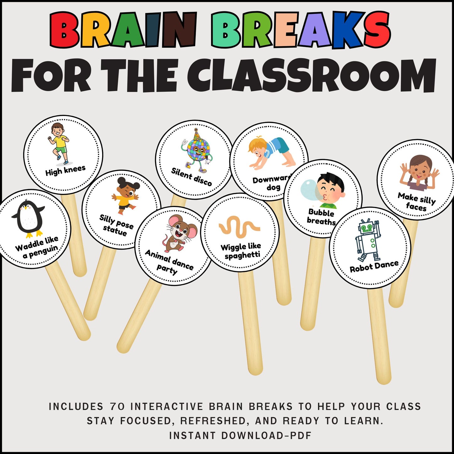 Mindful Classroom Bundle | Brain Break Cards, Motivational Posters & SEL Check-In Chart for Kids | Classroom Decor & Wellness Kit