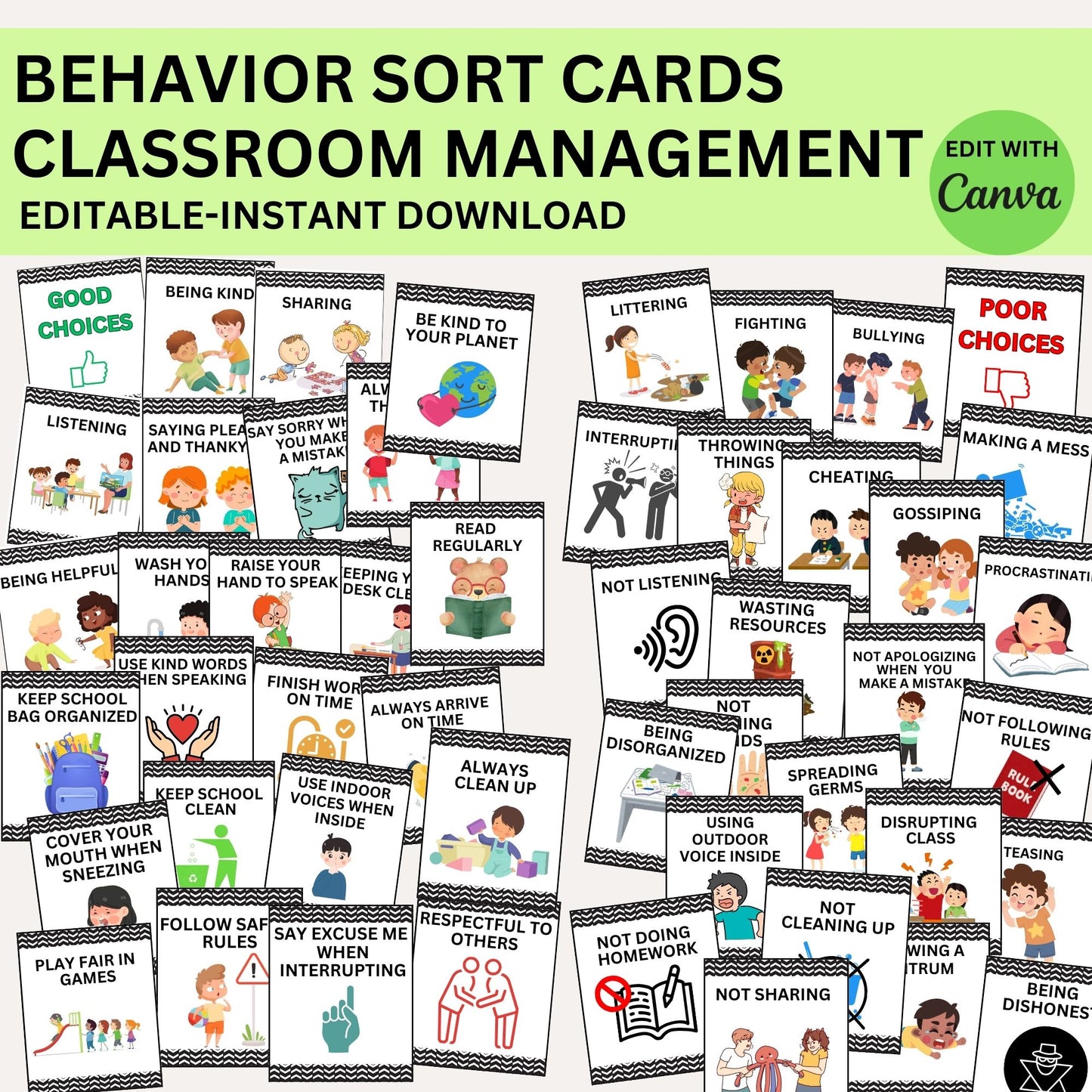 Behavior Sort Good and Bad Choices Positive and Negative Behavior Preschool PreK Kindergarten Printables Classroom Rules Classroom Management