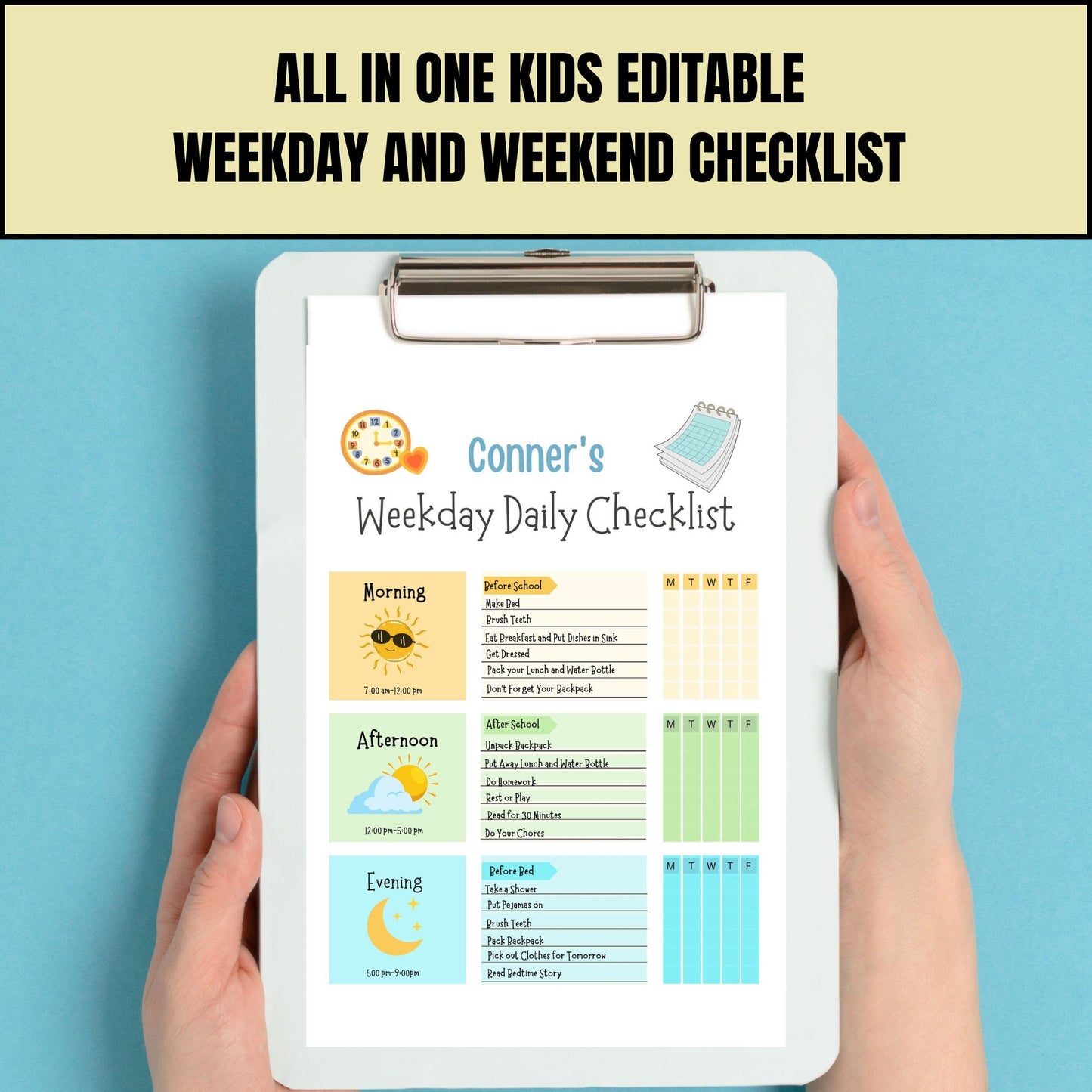 Editable Chore Chart for Multiple Kids Daily Checklist Template for Canva Responsibility and Daily Routine Kids Chore Checklist