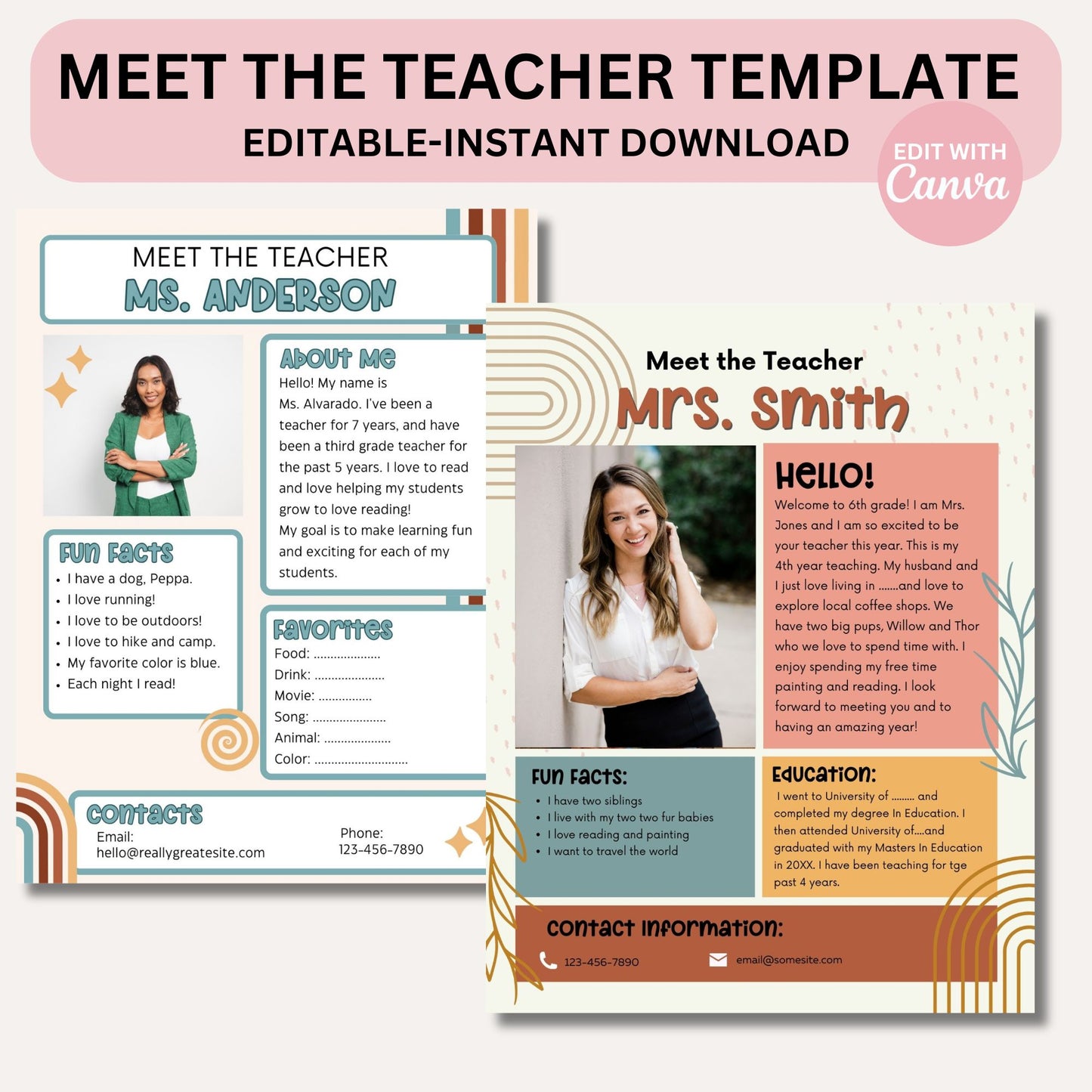 Meet the Teacher Printable Template | Teacher Introduction Boho Classroom Design | Canva Editable Instant Download