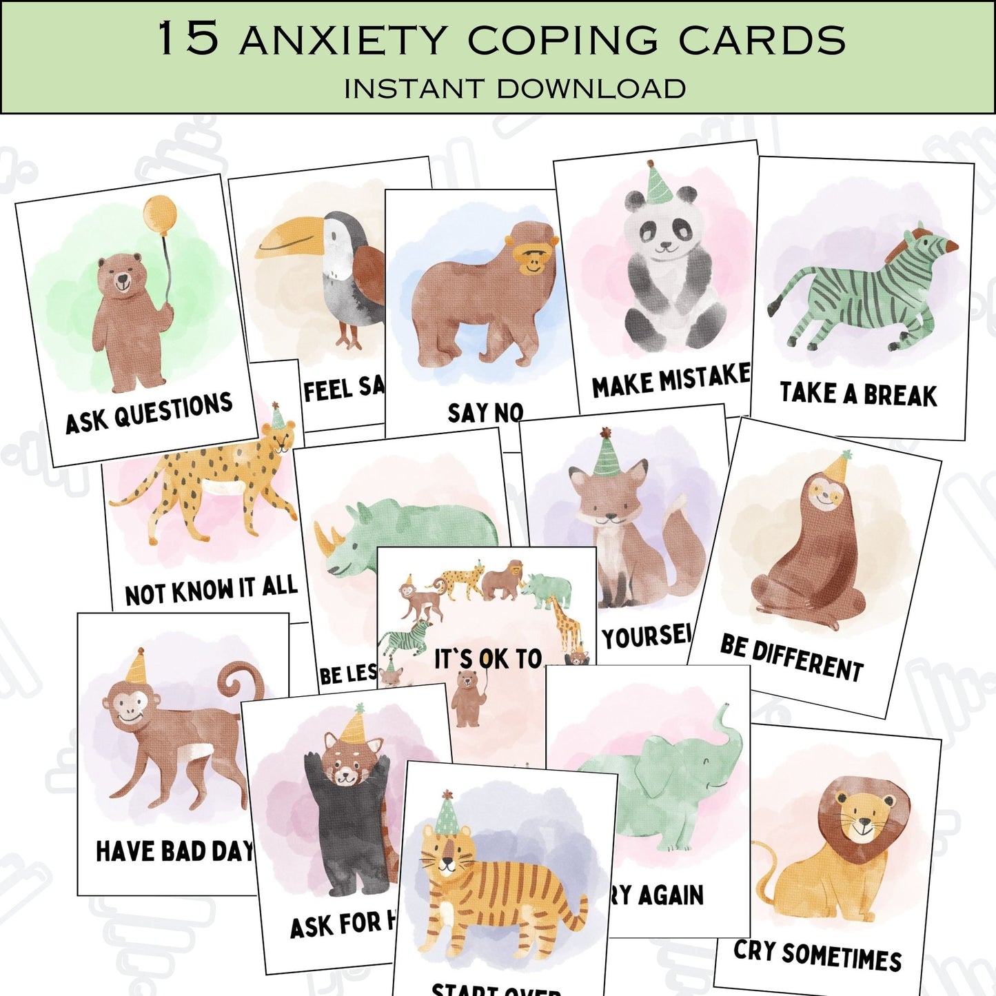 Anxiety coping cards Kids coping skills social emotional regulation therapy resources therapy tools school psychologist Kids Affirmation