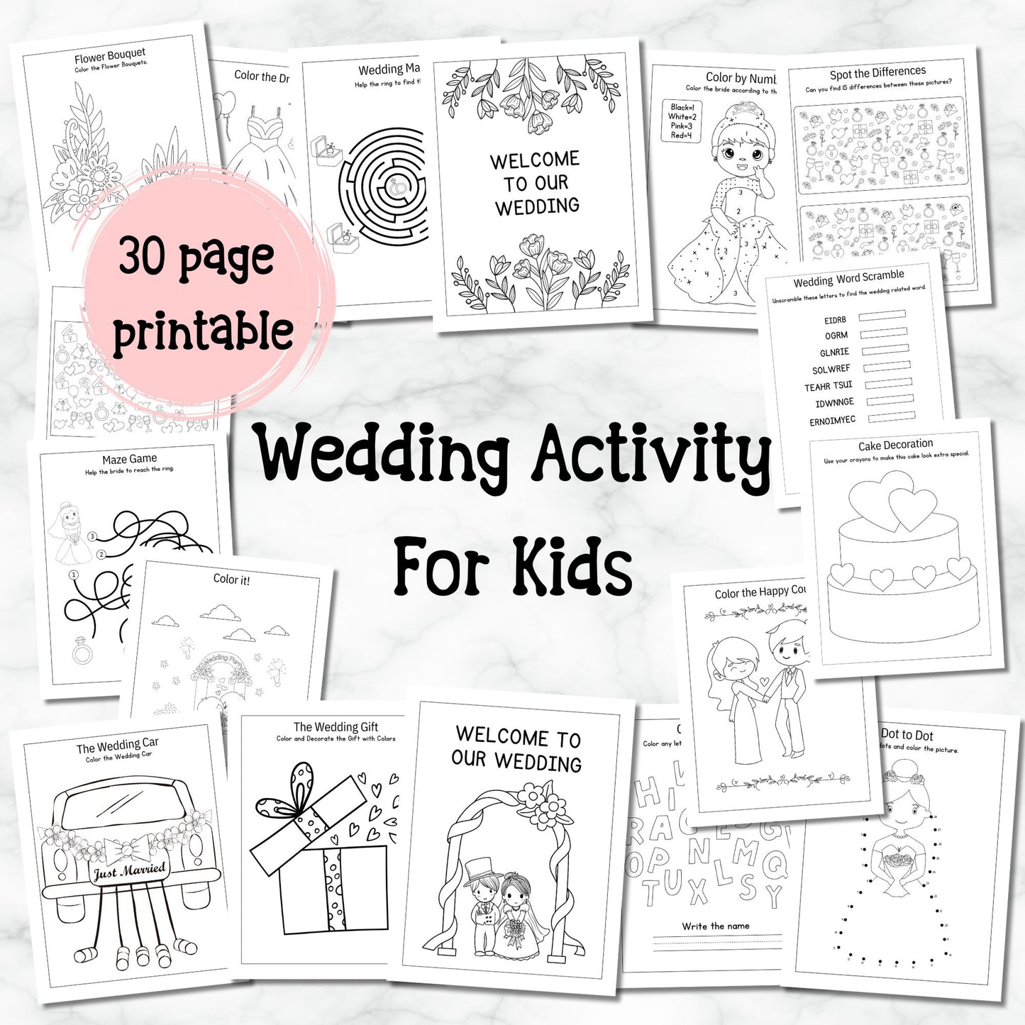 Kids Wedding Activity Pack Wedding Activity Book Coloring Book for Kids Reception Table Activities Booklet Marriage Games printable Digital Download
