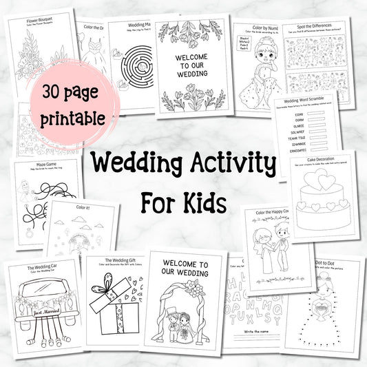 Kids Wedding Activity Pack Wedding Activity Book Coloring Book for Kids Reception Table Activities Booklet Marriage Games printable Digital Download