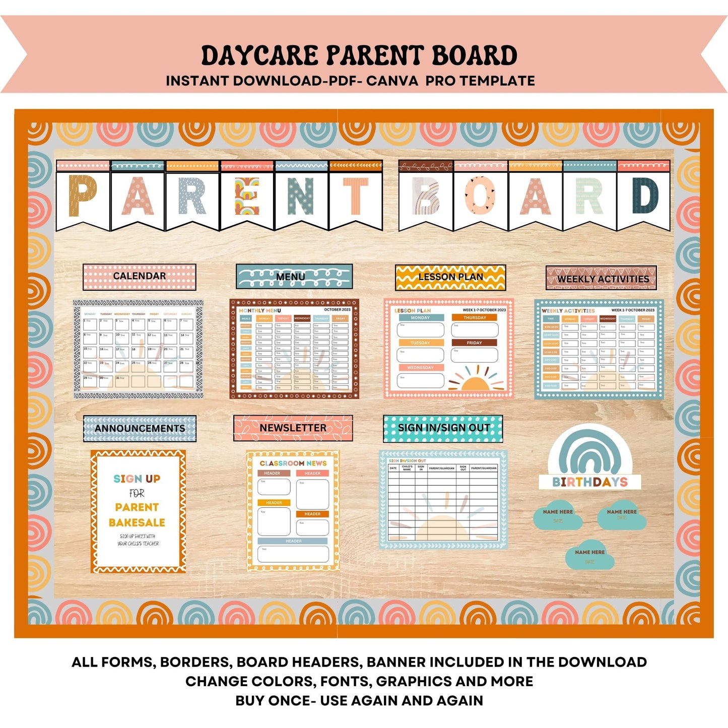 Daycare Parent Board Childcare Bulletin Board Canva Editable Template Parent Info Board Organization Daycare Management Editable Forms