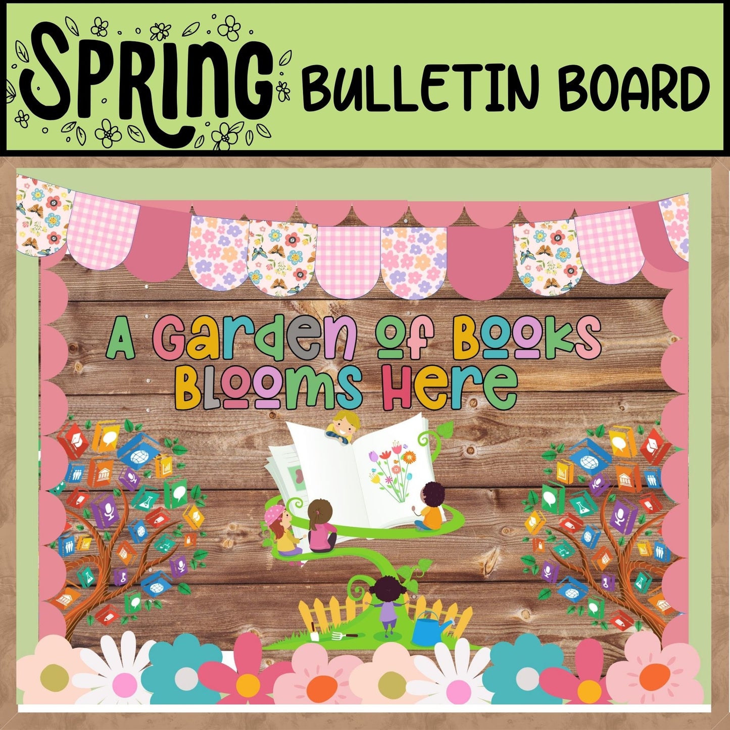 Spring Reading Bulletin Board | Books-Themed Classroom Decor | Spring Door Display & School Library Decor