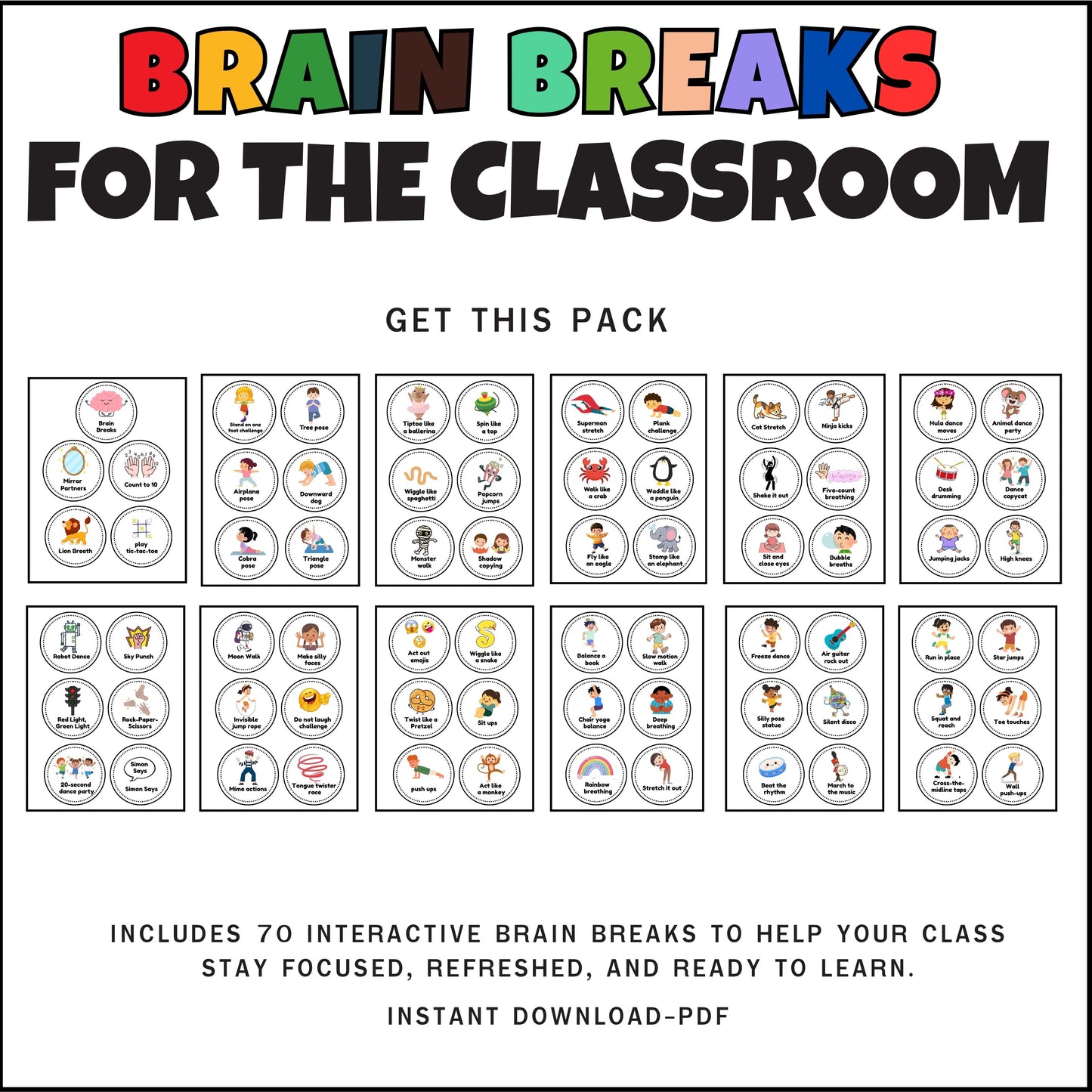 Mindful Classroom Bundle | Brain Break Cards, Motivational Posters & SEL Check-In Chart for Kids | Classroom Decor & Wellness Kit