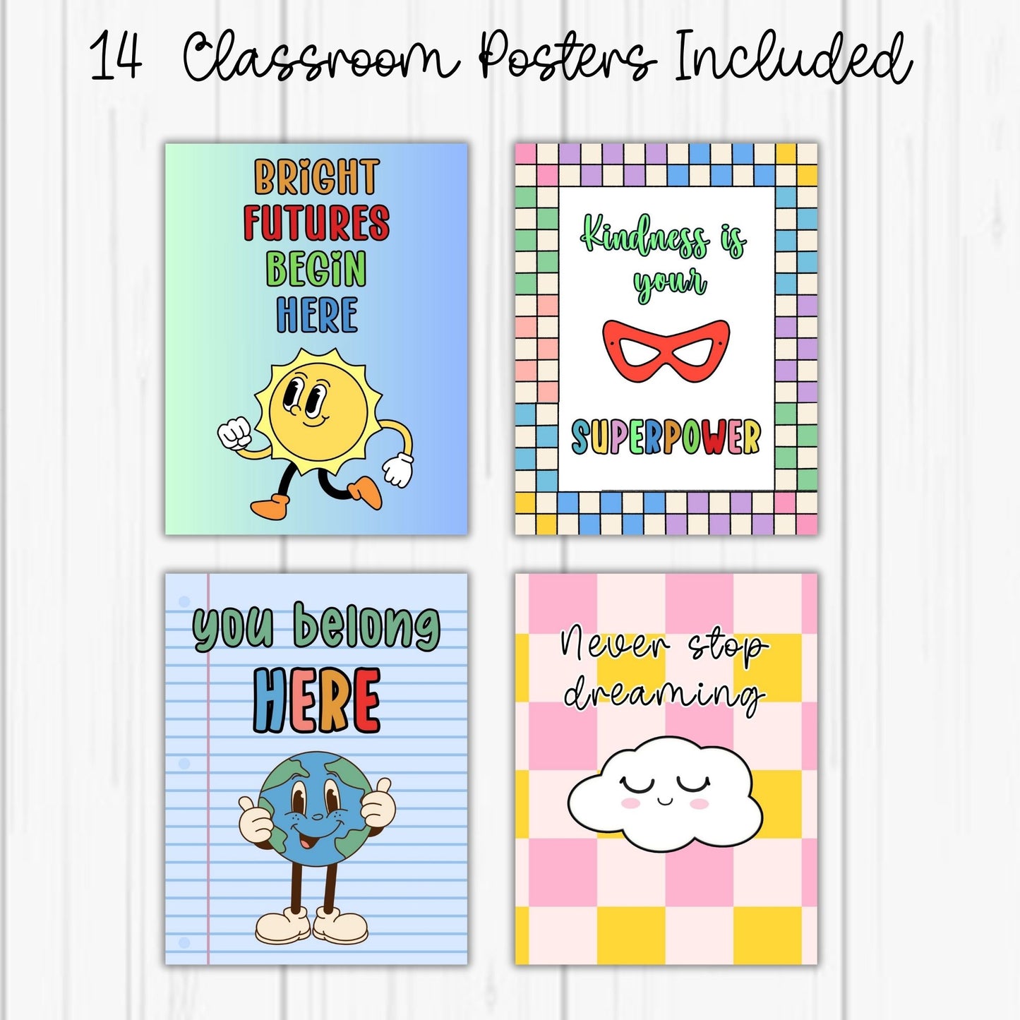 14 Motivational Classroom Posters – Positive Quotes & Growth Mindset Wall Decor for Kids