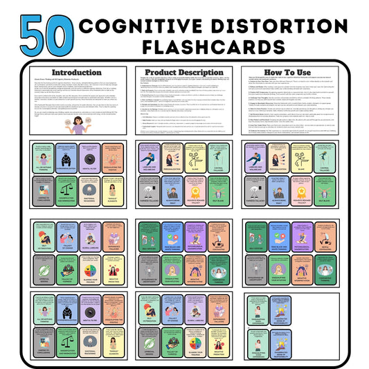 Cognitive Distortion Cards – CBT Therapy Cards for Cognitive Behavioral Therapy, Cognitive Biases, Mental Health Worksheets, Therapy Tools