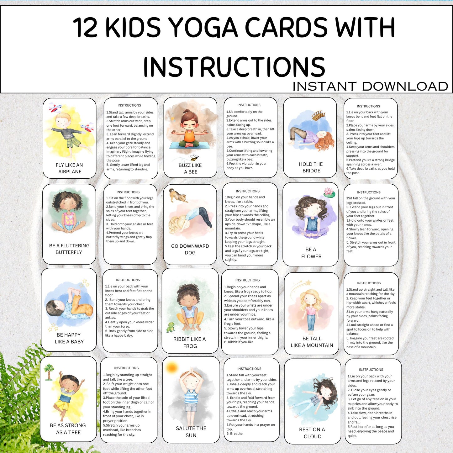 Kids Yoga Poses Yoga Flashcards Kids Movement Activity Yoga Poses Yoga Practice Yoga Cards Yoga for Kids Exercise Cards Instant Download