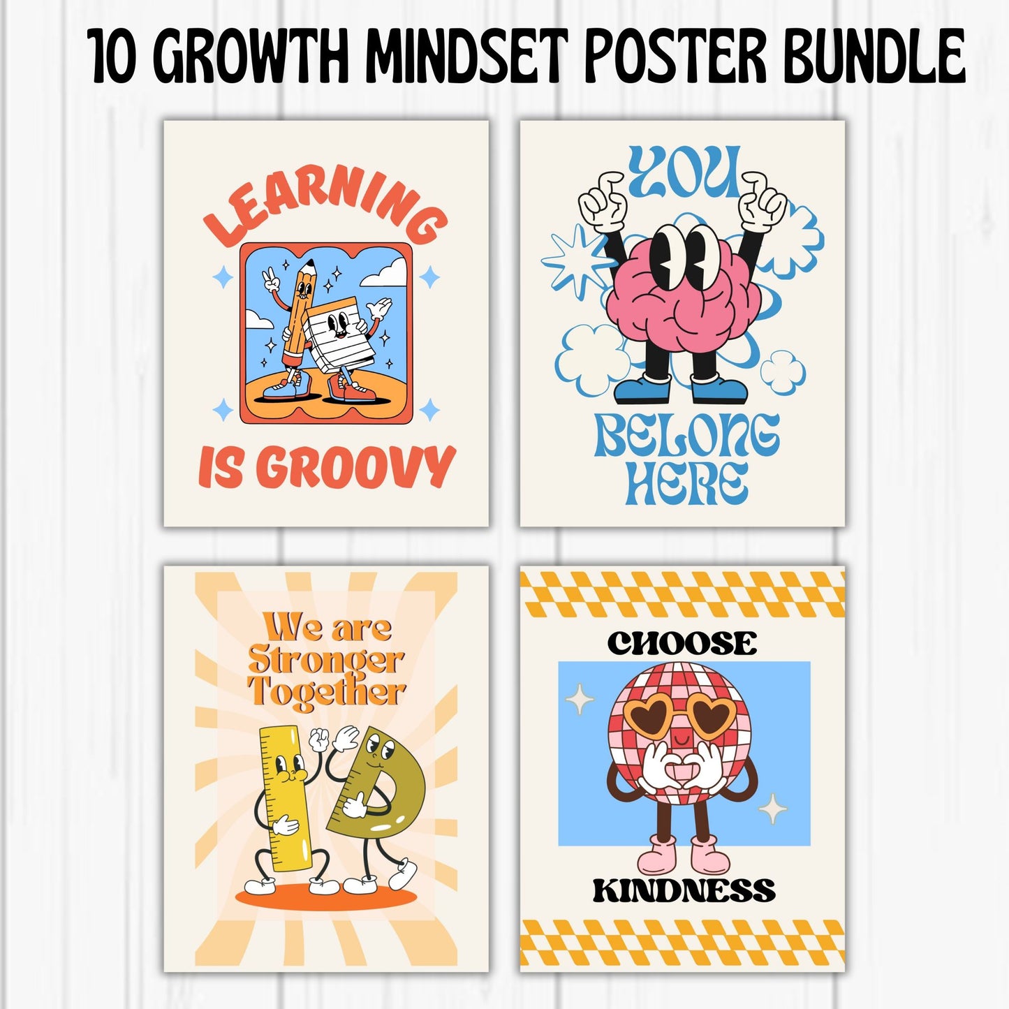 Retro Motivational Posters Groovy Classroom Decor Growth Mindset Motivational Posters Inspirational Posters Retro Affirmation Wall Art