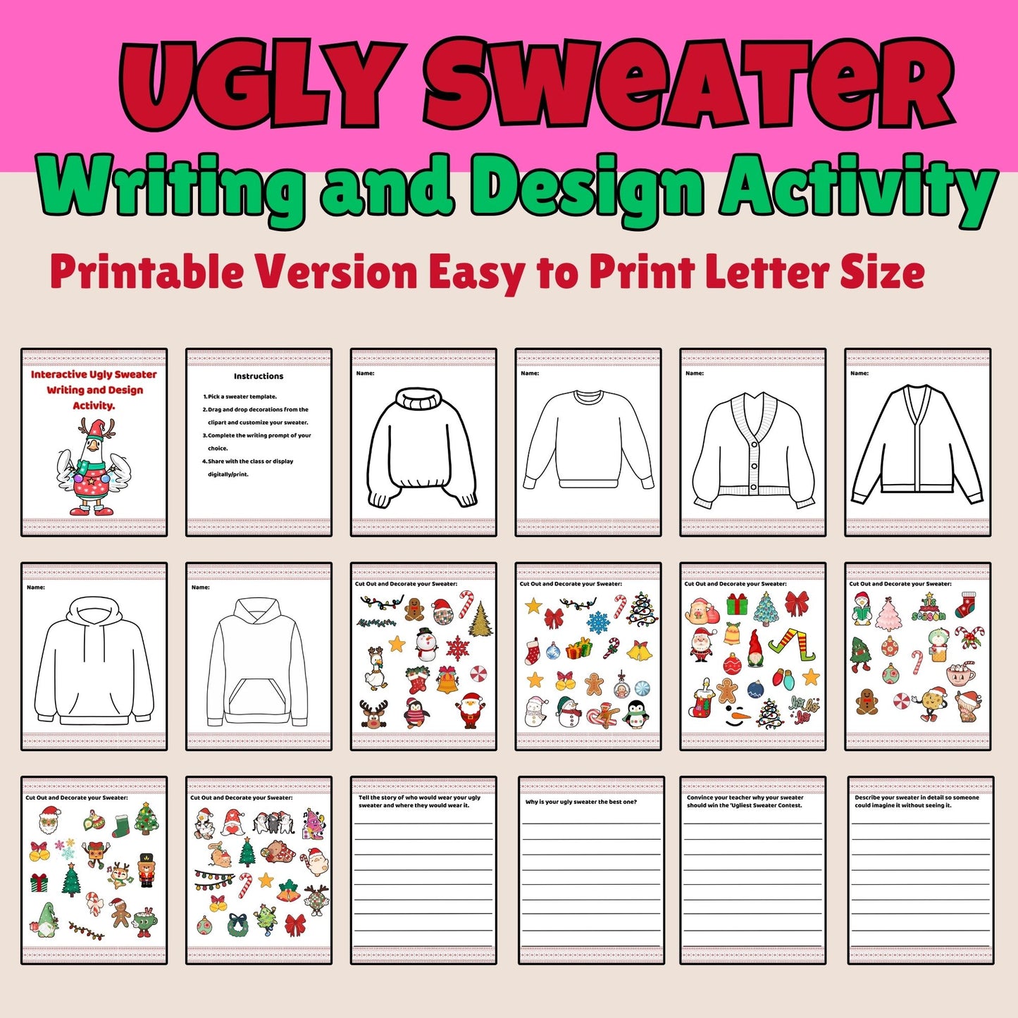 Ugly Christmas Sweater Writing & Design Activity | Digital & Printable Holiday Literacy Project
