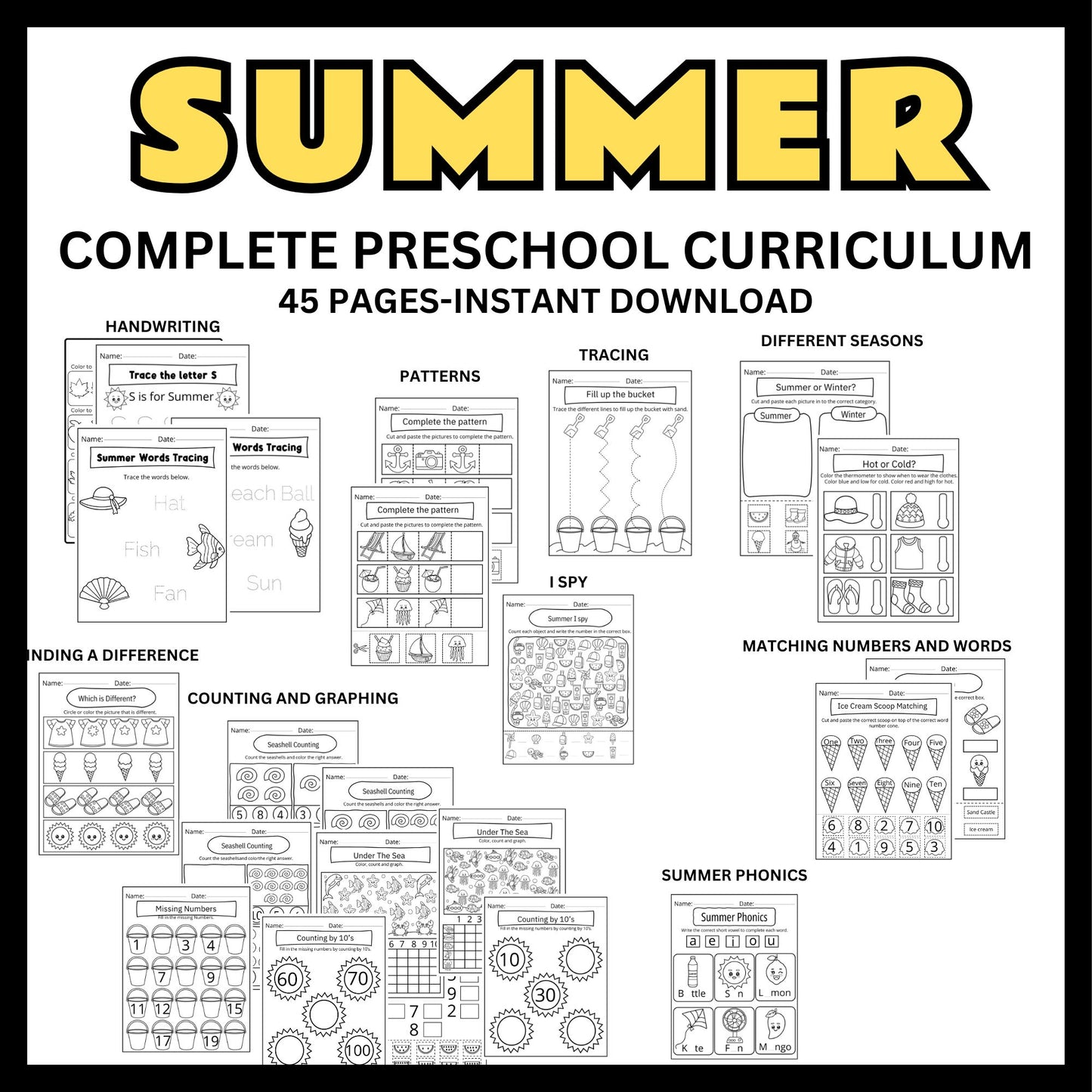 Pre-K Summer Curriculum | Printable Preschool Lesson Plans & Activities | Summer Math & Literacy Worksheets