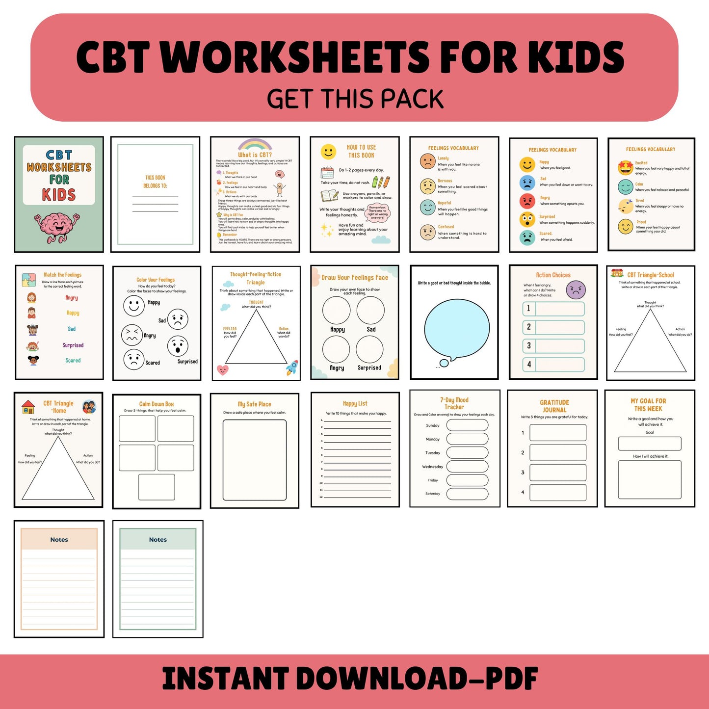 CBT Worksheets for Kids | Feelings, Thoughts & Emotions SEL Activities PDF