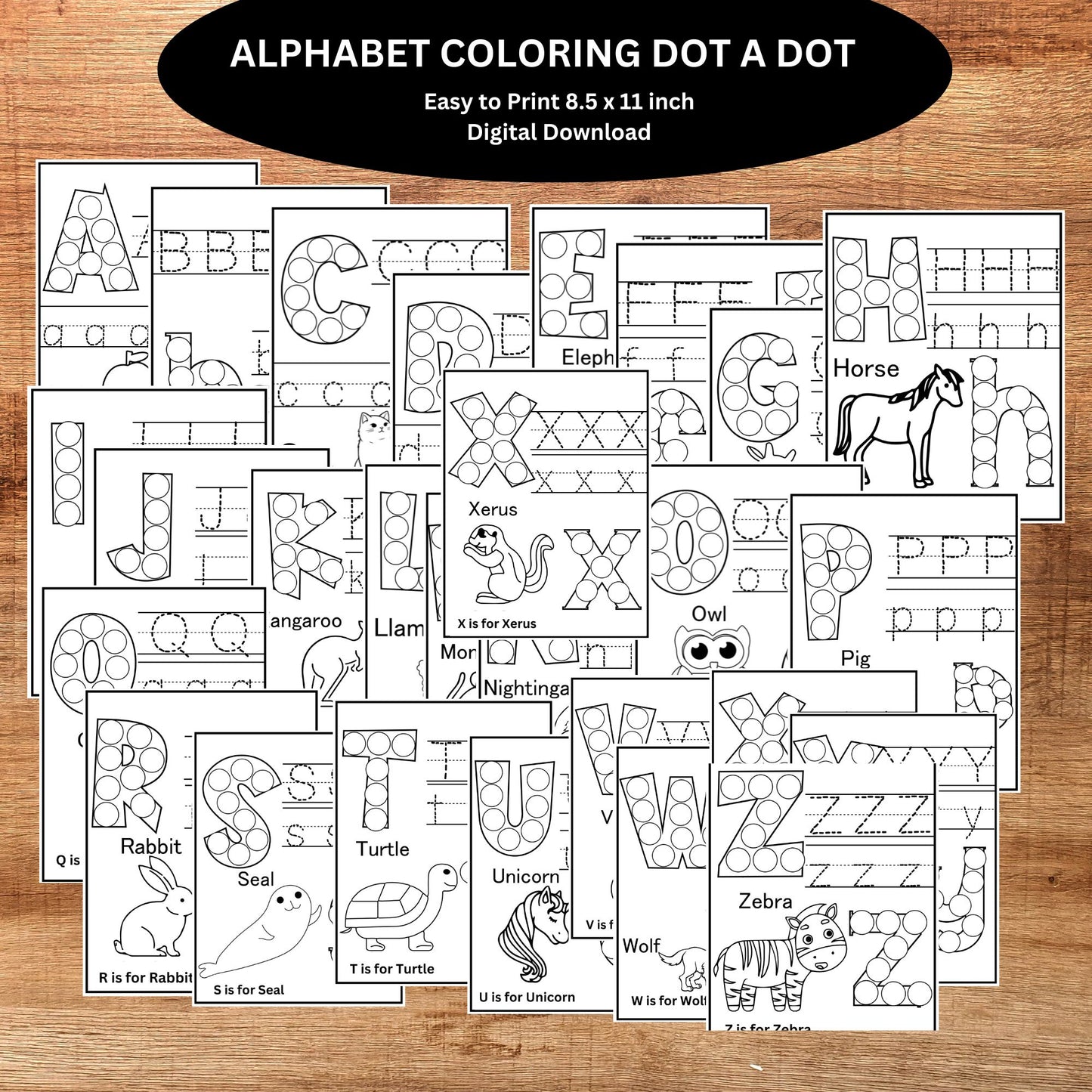 Kids Dot Marker Animal Coloring Pages Alphabet Dot Marker Printables Alphabet Uppercase and Lowercase Toddlers Preschoolers Tracing Activity
