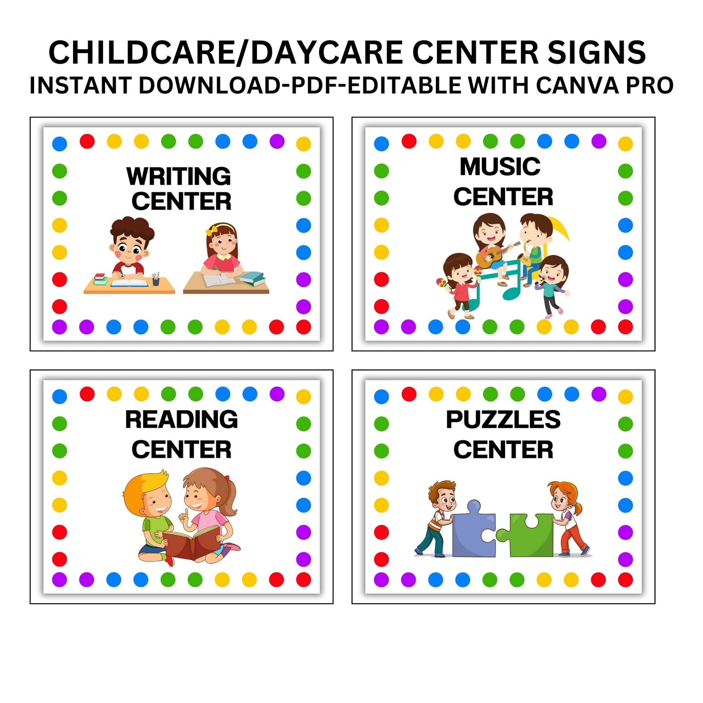 14 Colorful Preschool Signs | Printable Childcare & Daycare Center Signage for Classroom & Montessori | Childcare signs Editable Template