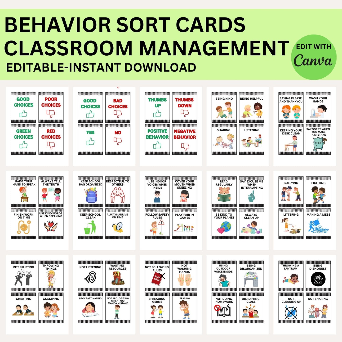 Behavior Sort Good and Bad Choices Positive and Negative Behavior Preschool PreK Kindergarten Printables Classroom Rules Classroom Management