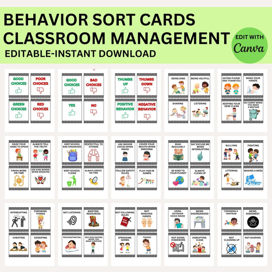 Behavior Sort Good and Bad Choices Positive and Negative Behavior Preschool PreK Kindergarten Printables Classroom Rules Classroom Management
