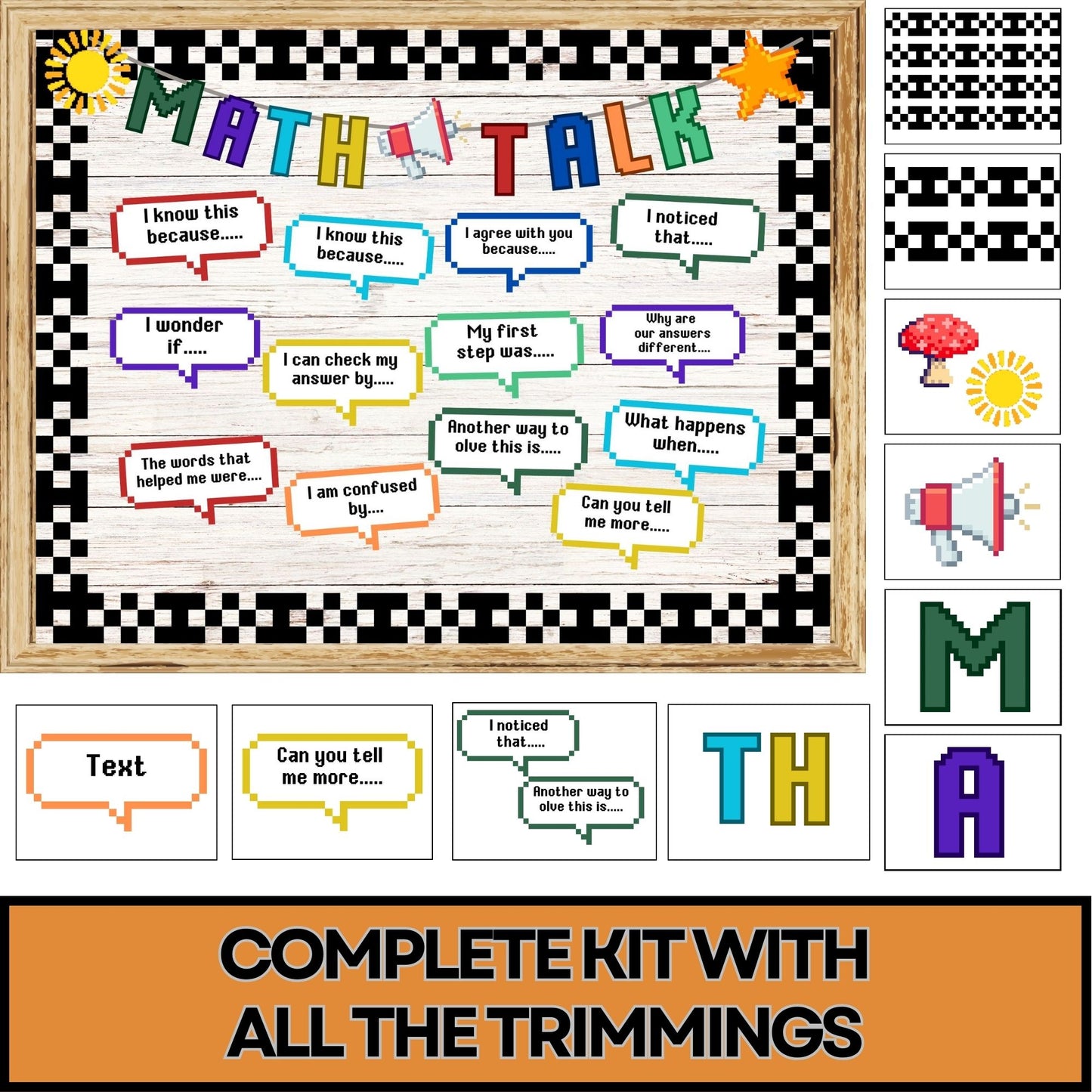 Groovy Pixel Classroom Decor Math Talk Bulletin Board Math Talk Posters Sentence Stems Number Talks Teacher Template Math Classroom Decor