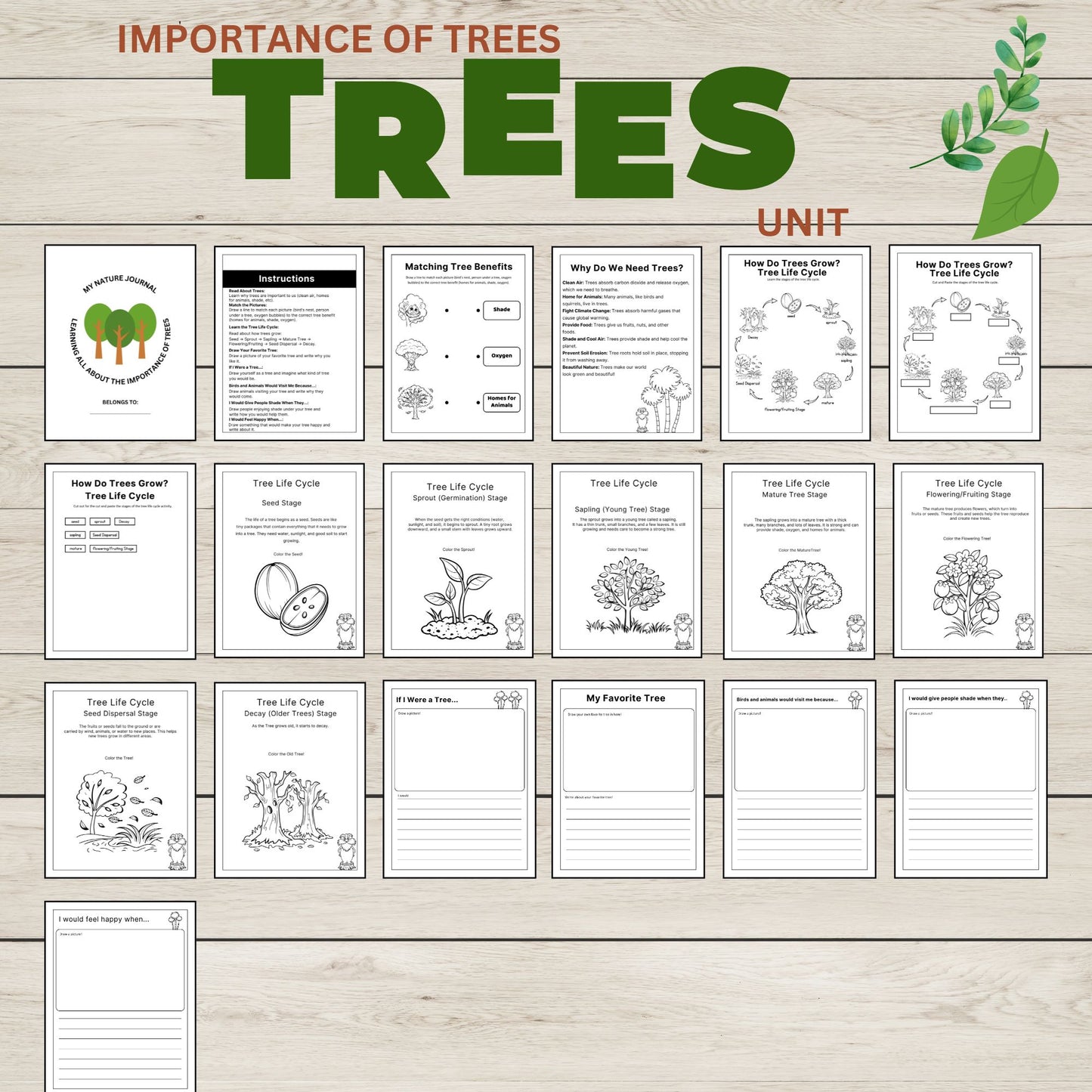 Tree Unit Study for Kids | Printable Tree Life Cycle Worksheets, Writing Prompts and Nature Science Activities