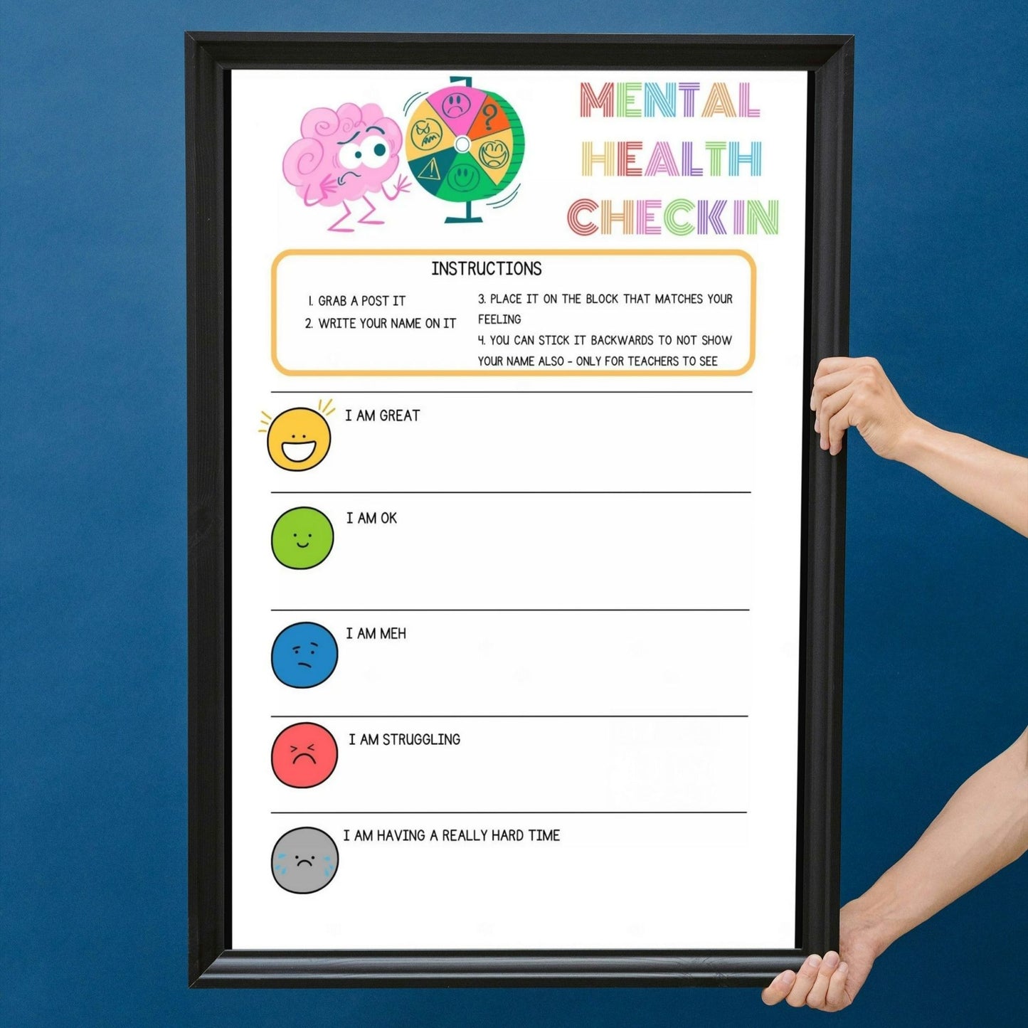 Mental Health Check in Poster Zones of Regulation Feeling Chart Activity Therapy Office School Psychologist Emotion Chart Classroom Decor