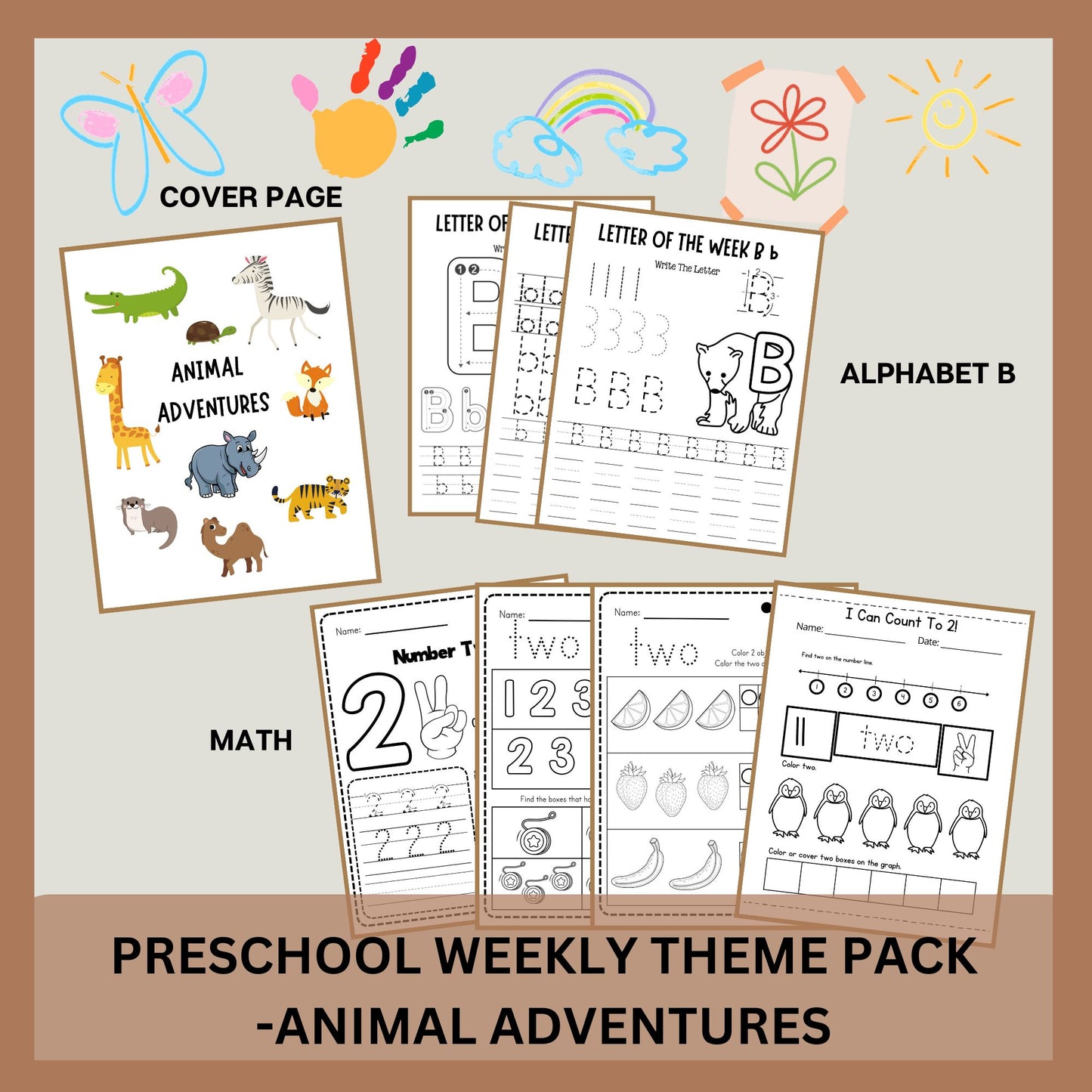 Animal Adventures Theme Preschool Curriculum | Weekly Lesson Plan for Early Learning | Daycare Learning | Homeschool Preschool Worksheets