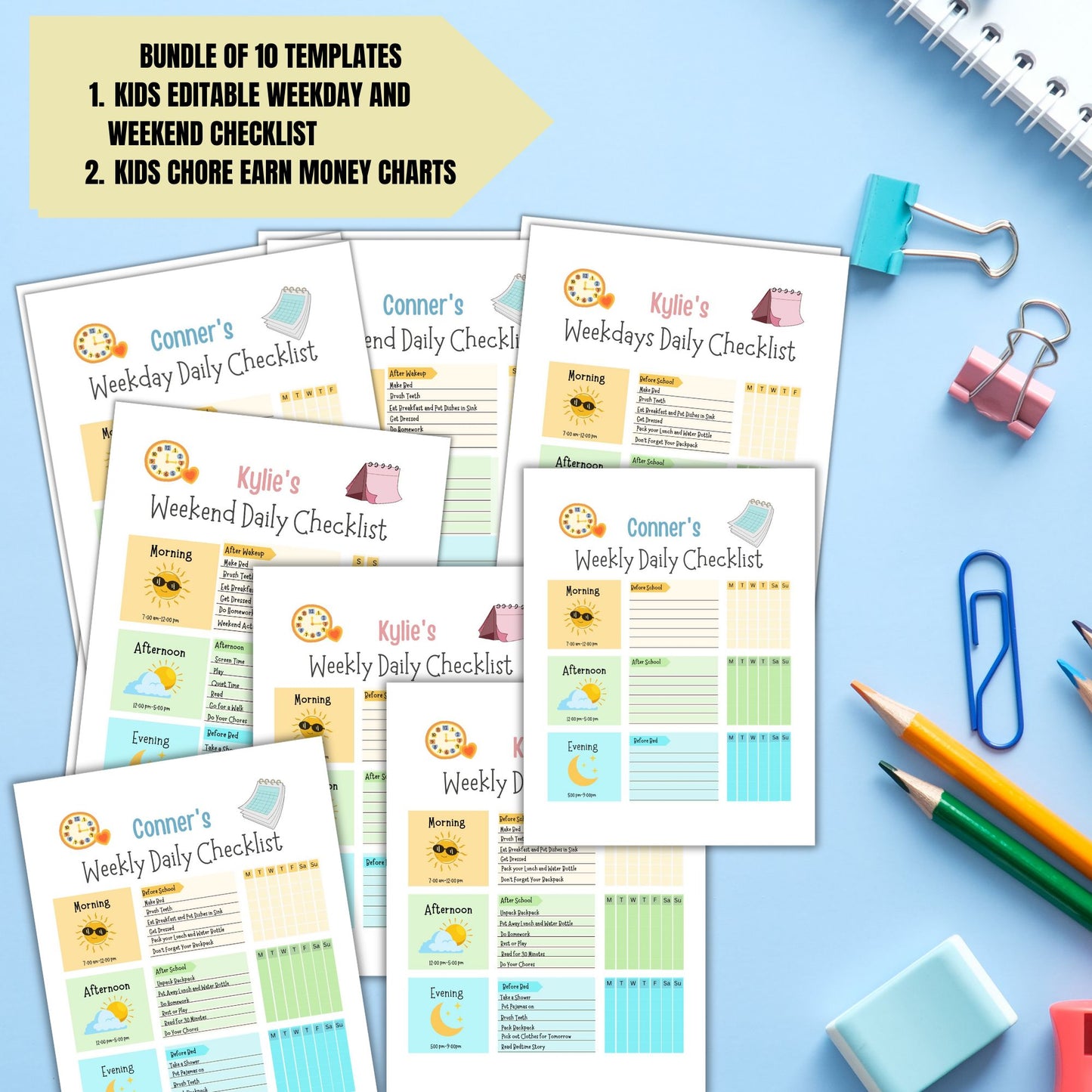 Editable Chore Chart for Multiple Kids Daily Checklist Template for Canva Responsibility and Daily Routine Kids Chore Checklist