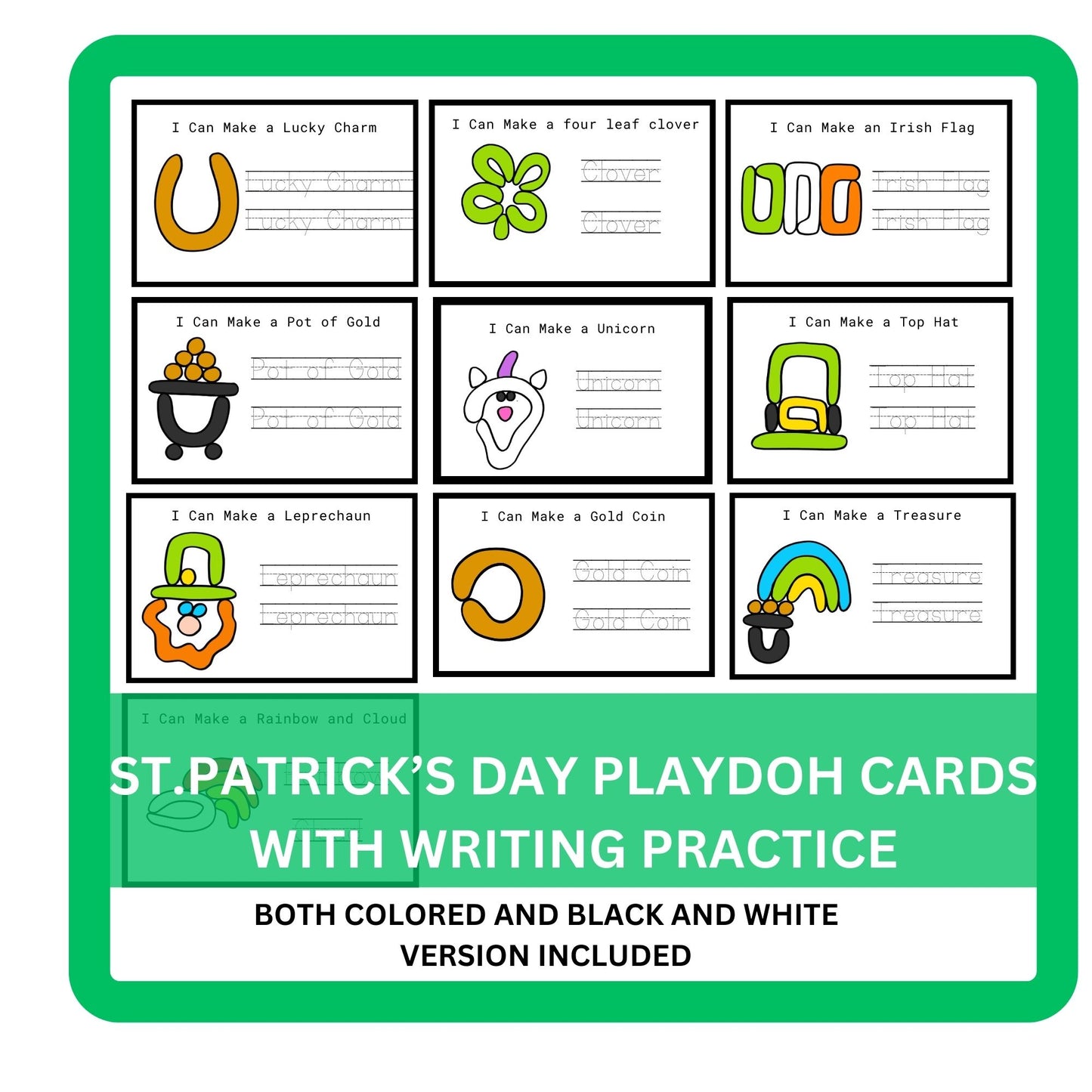 St. Patrick's Day Playdough Mats – Printable Preschool Activities for Kids, Montessori Toddler Learning, Fine Motor Skills Development