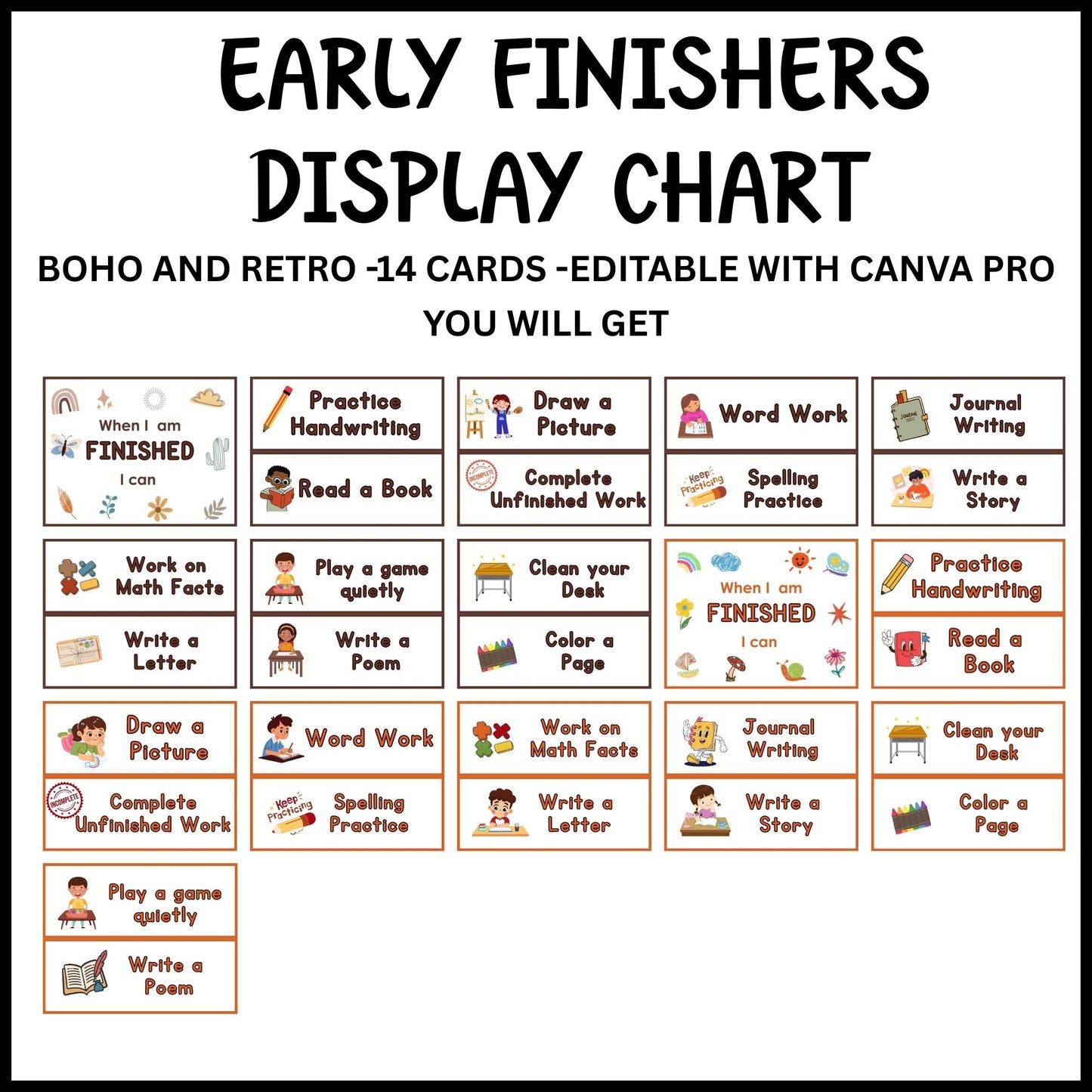 I’m Done Posters for Early Finishers | Boho & Retro Classroom Decor | Editable Canva Template