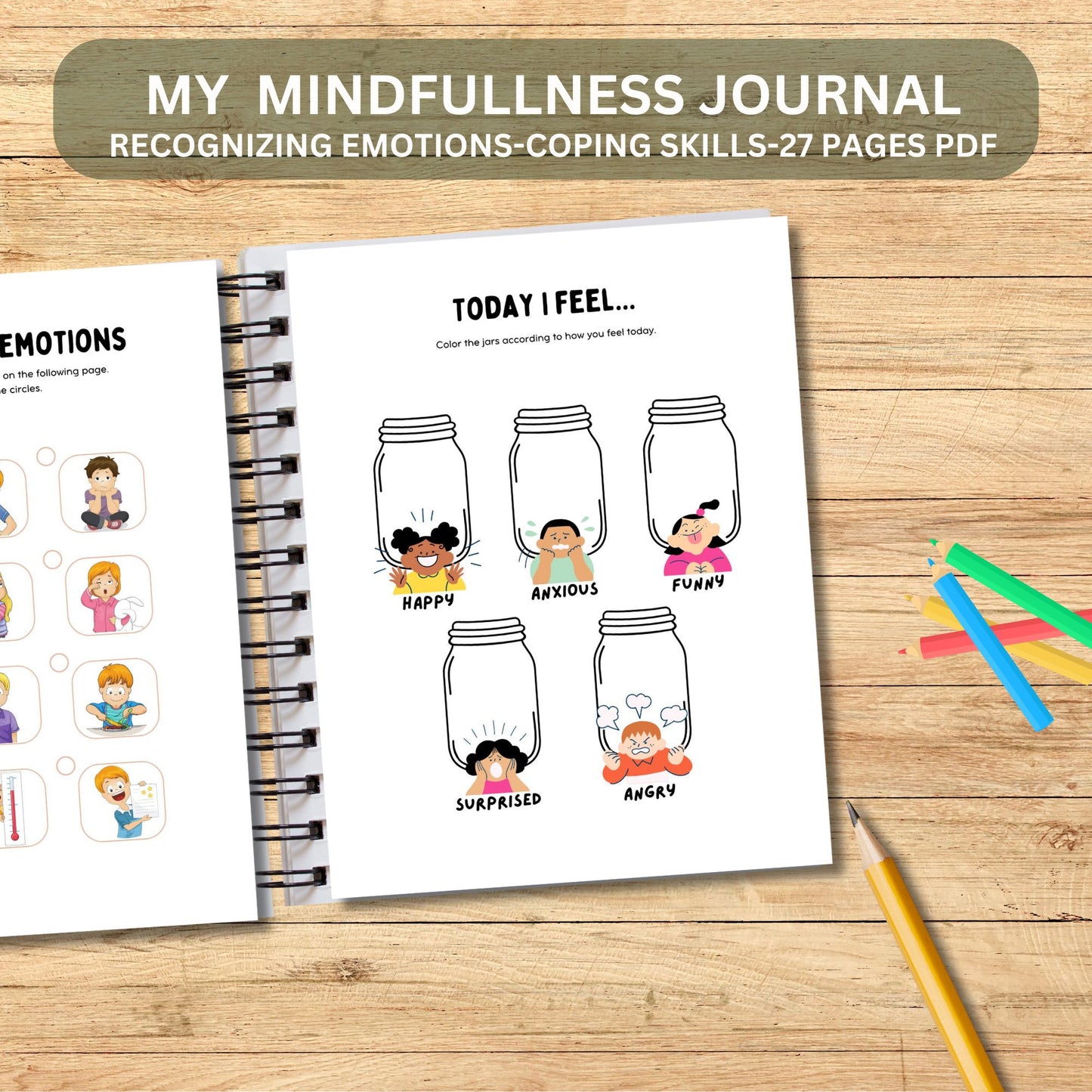 Printable Kids Mindfulness Journal | Mental Health & Gratitude Workbook for Emotions, Self-Esteem and Coping Skills