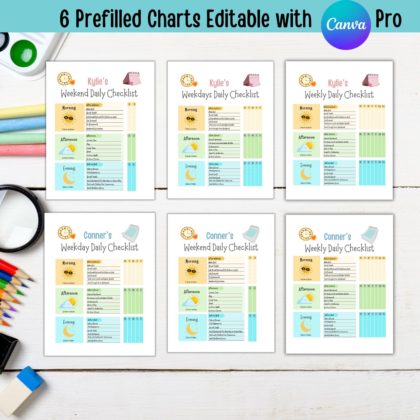 Editable Chore Chart for Multiple Kids Daily Checklist Template for Canva Responsibility and Daily Routine Kids Chore Checklist