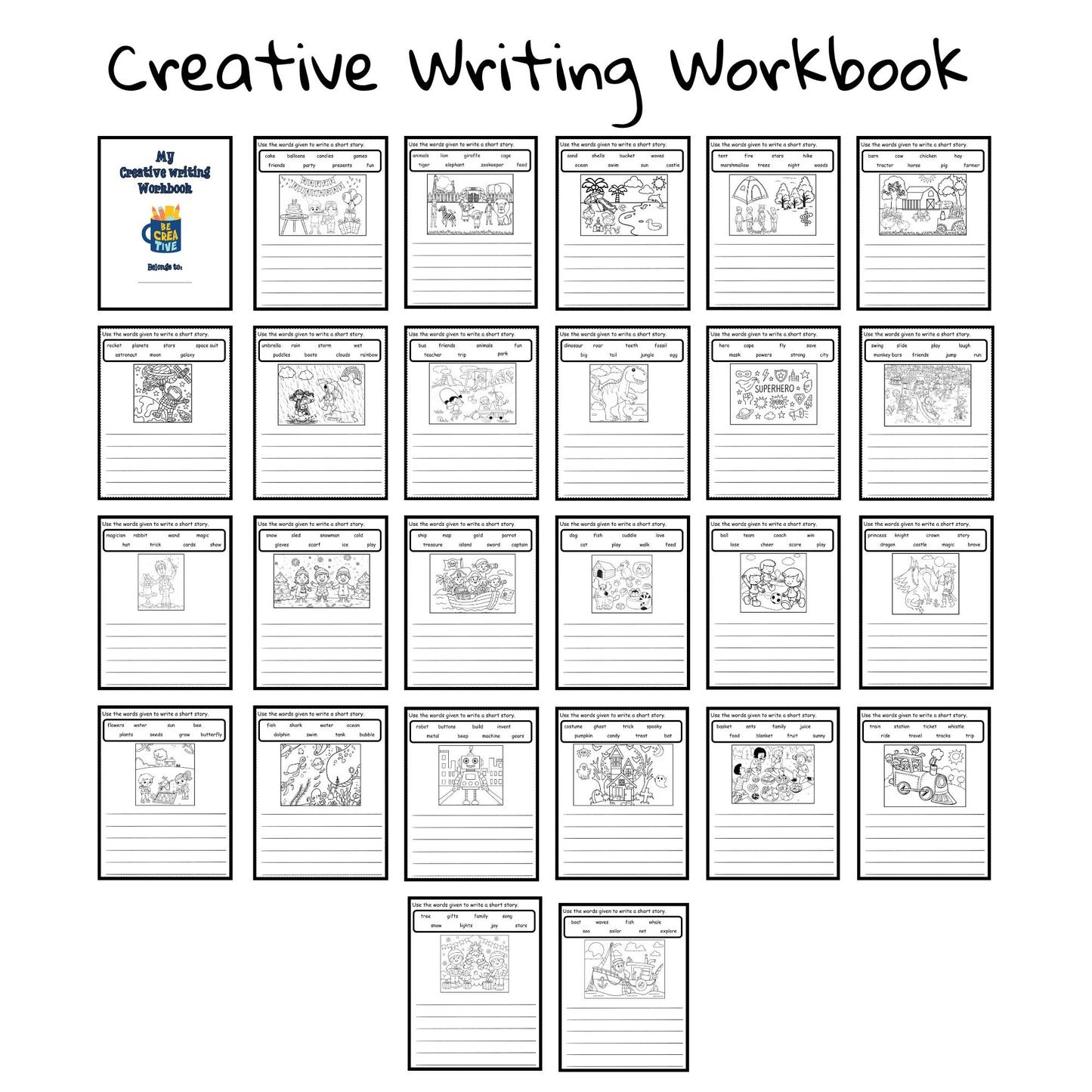K–4 Writing Prompts Bundle | Sentence Building, Creative Writing, Picture Prompts, Color & Write, and Roll-a-Story Printable Activities