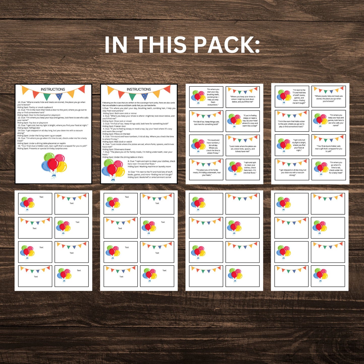Printable Birthday Scavenger Hunt Clue Cards – Customizable Riddle Set Template Bday Party Boy Girl Treasure Hunt Game For Kids Teens Birthday Clue Cards