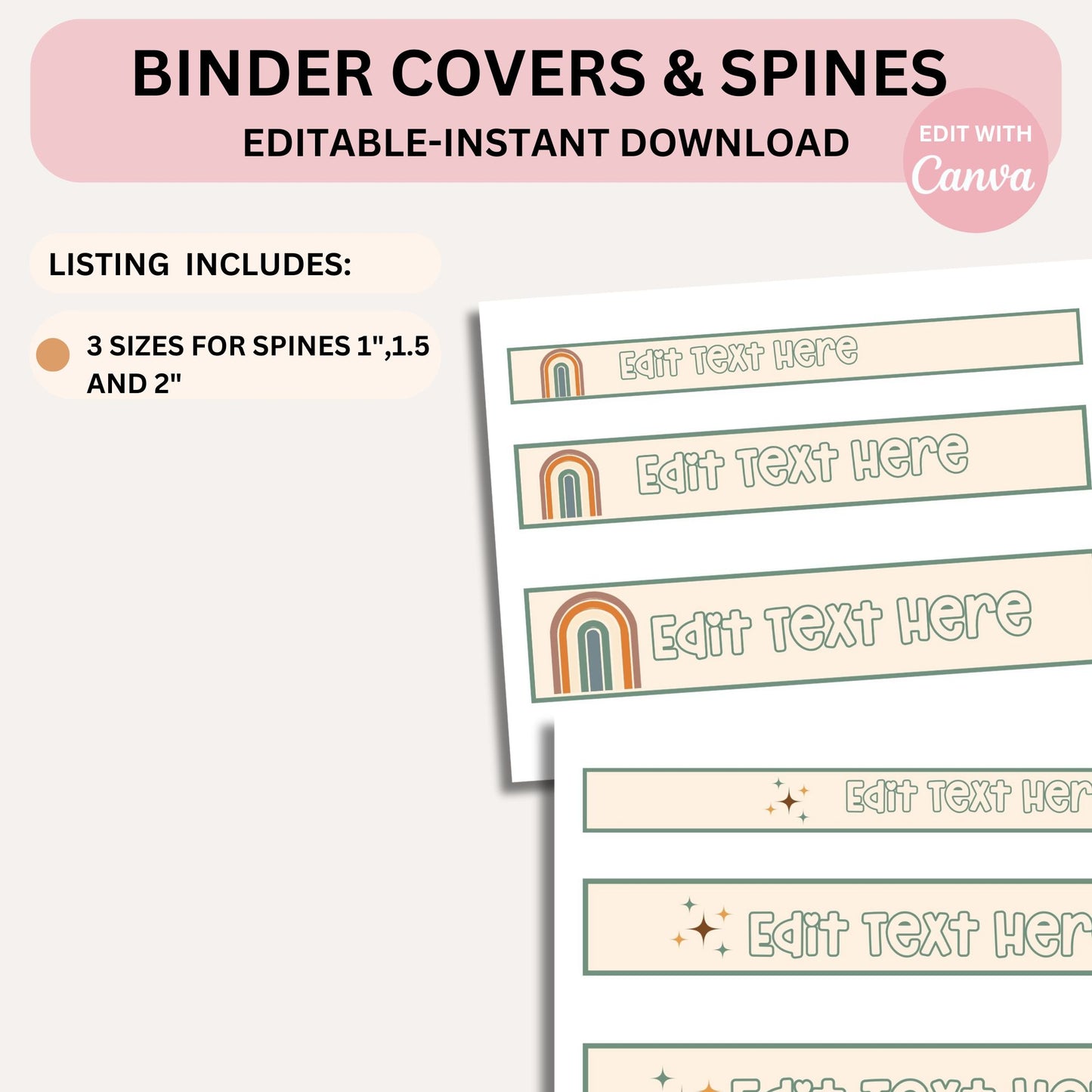 Editable Classroom Binder Covers & Spines | Modern Boho Teacher Organization | Canva Templates PDF | Binder Cover Printables