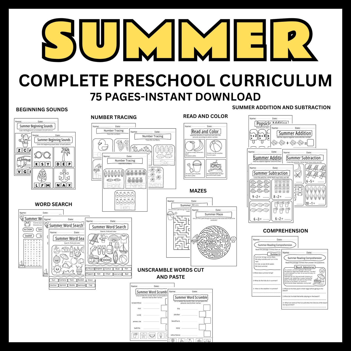 Pre-K Summer Curriculum | Printable Preschool Lesson Plans & Activities | Summer Math & Literacy Worksheets