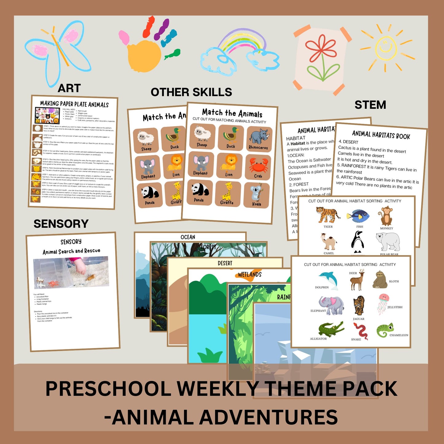 Animal Adventures Theme Preschool Curriculum | Weekly Lesson Plan for Early Learning | Daycare Learning | Homeschool Preschool Worksheets