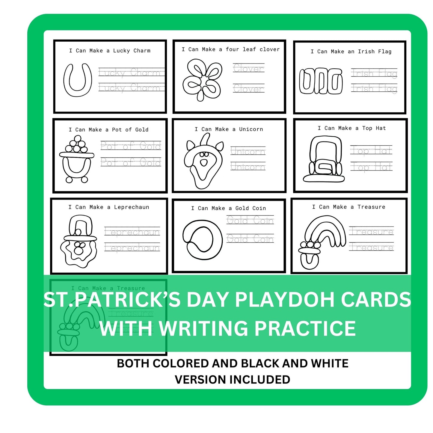 St. Patrick's Day Playdough Mats – Printable Preschool Activities for Kids, Montessori Toddler Learning, Fine Motor Skills Development