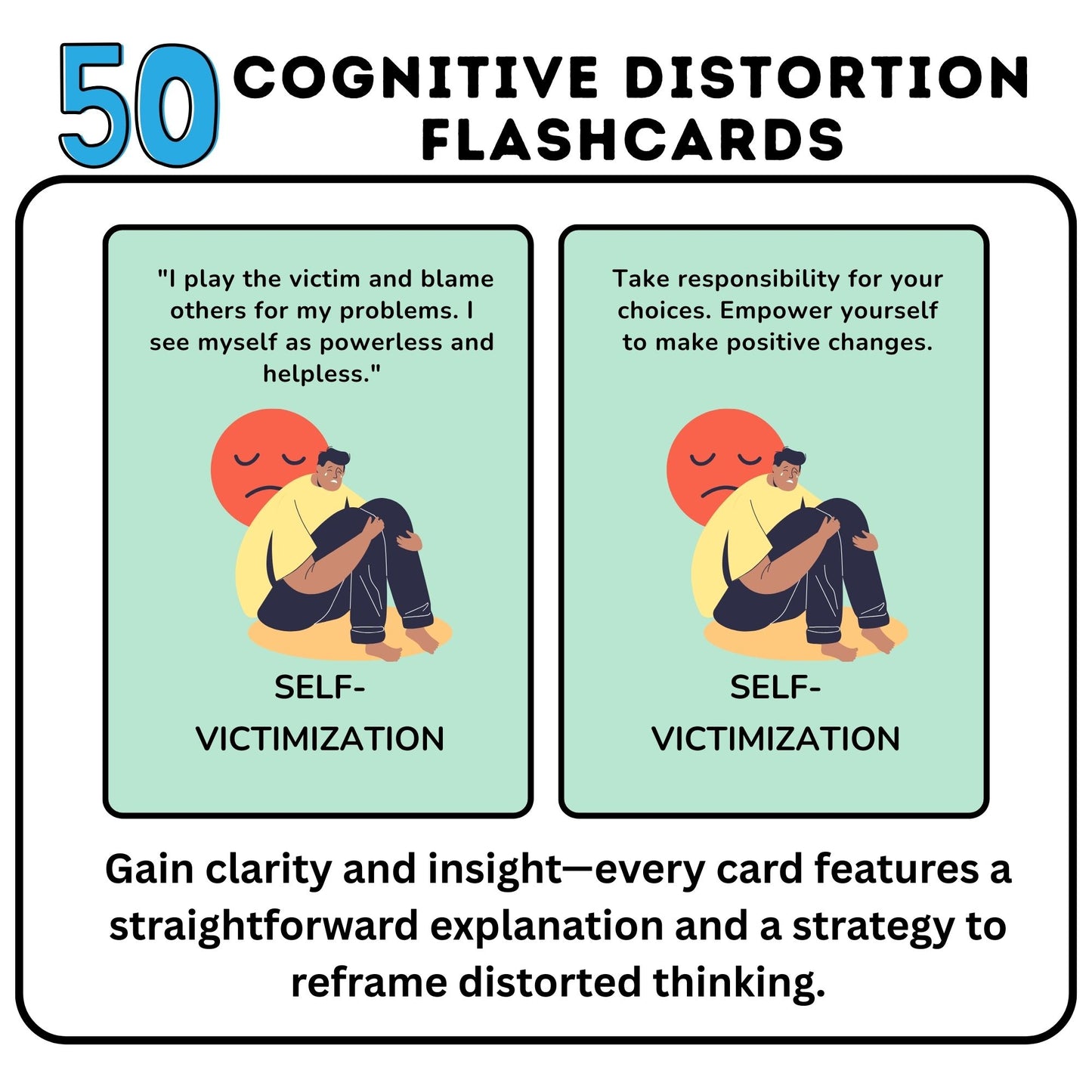 Cognitive Distortion Cards – CBT Therapy Cards for Cognitive Behavioral Therapy, Cognitive Biases, Mental Health Worksheets, Therapy Tools