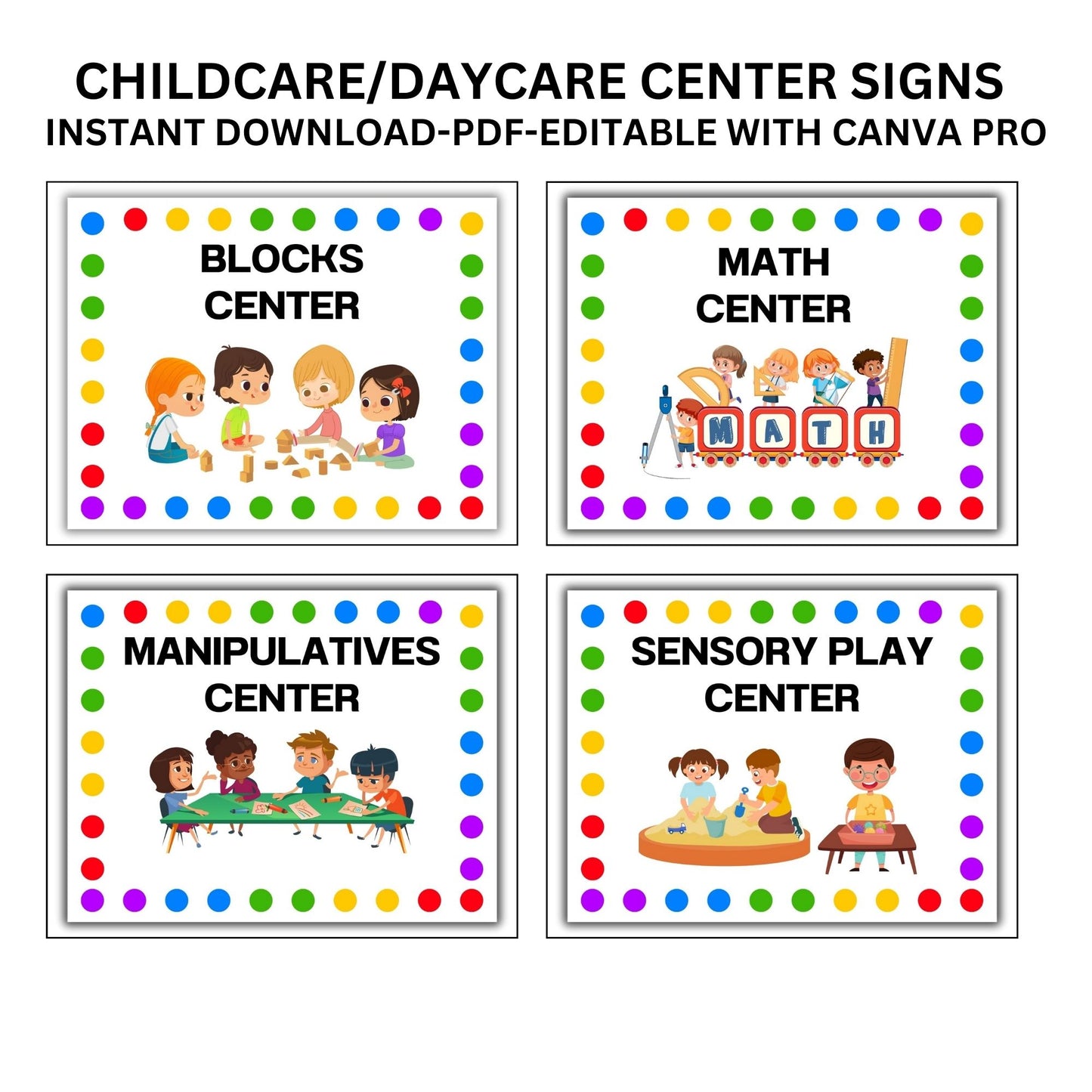 14 Colorful Preschool Signs | Printable Childcare & Daycare Center Signage for Classroom & Montessori | Childcare signs Editable Template