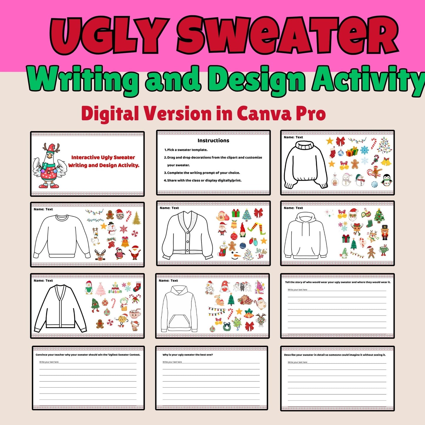 Ugly Christmas Sweater Writing & Design Activity | Digital & Printable Holiday Literacy Project