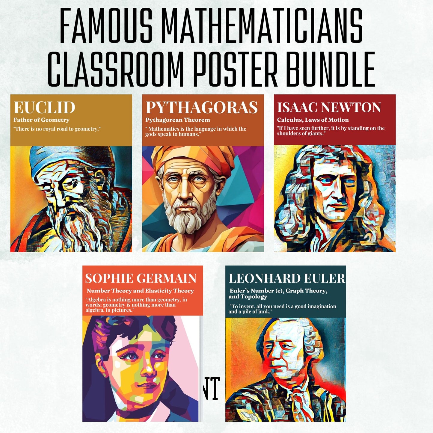 Famous Mathematicians Posters Set of 15 Inspiring Classroom Decor Math Bulletin Board Mathematics Posters Mathematicians Quotes Bundle Geometry Physics Calculus Posters Maths Teacher Wall Art Newton Euclid