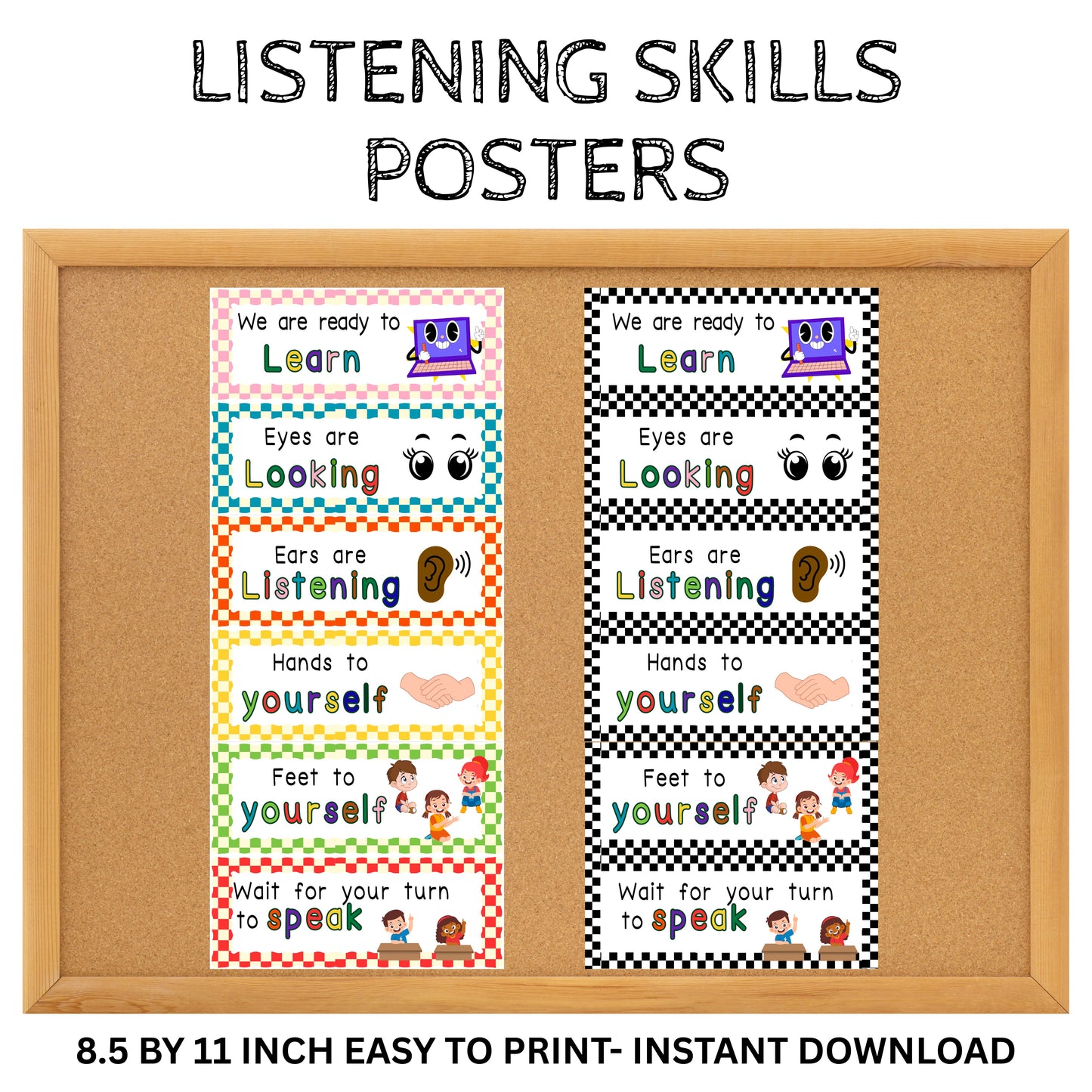 Classroom Listening Posters – Behavior Expectations and Visual Cues (Digital Download)