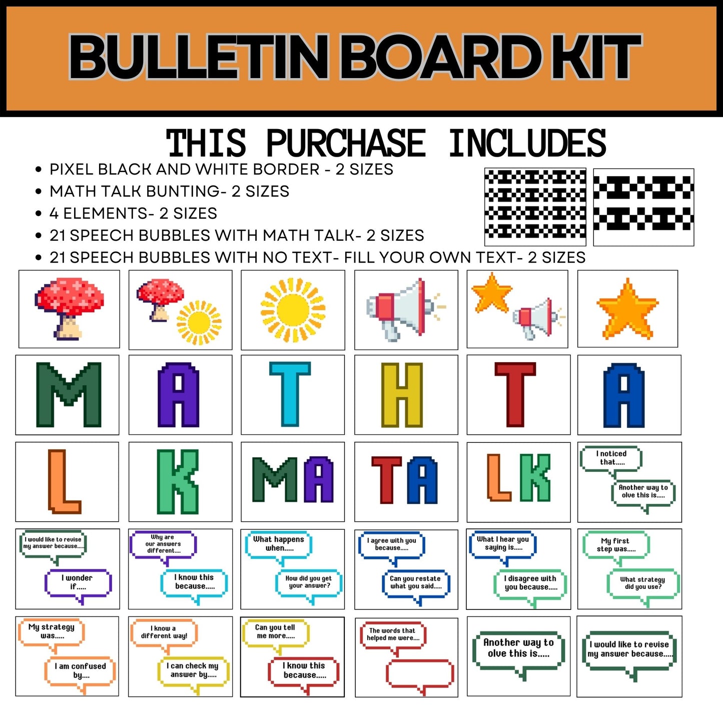 Groovy Pixel Classroom Decor Math Talk Bulletin Board Math Talk Posters Sentence Stems Number Talks Teacher Template Math Classroom Decor