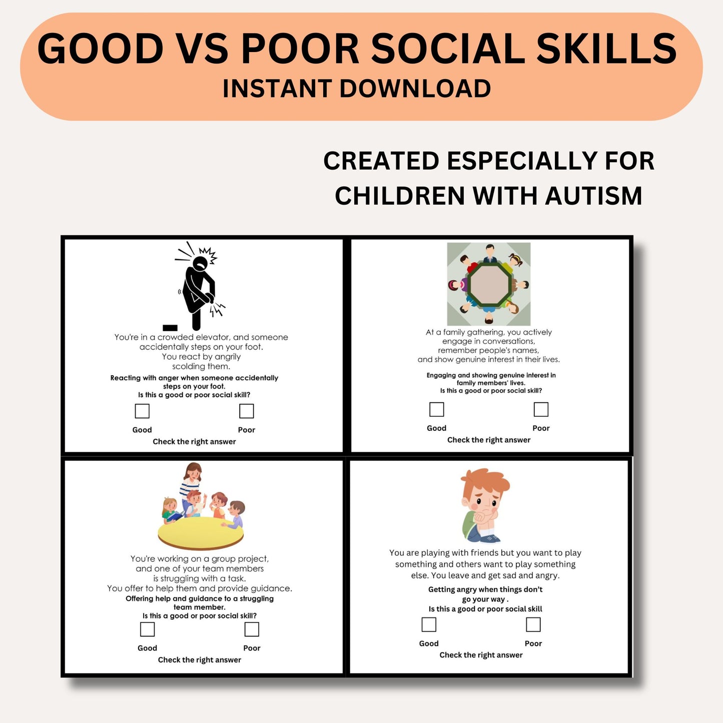 Good vs. Poor Social Skills Worksheets | Autism & Special Education Resource | Social Emotional Learning for Kids | PDF for Occupational Therapy & Early Intervention